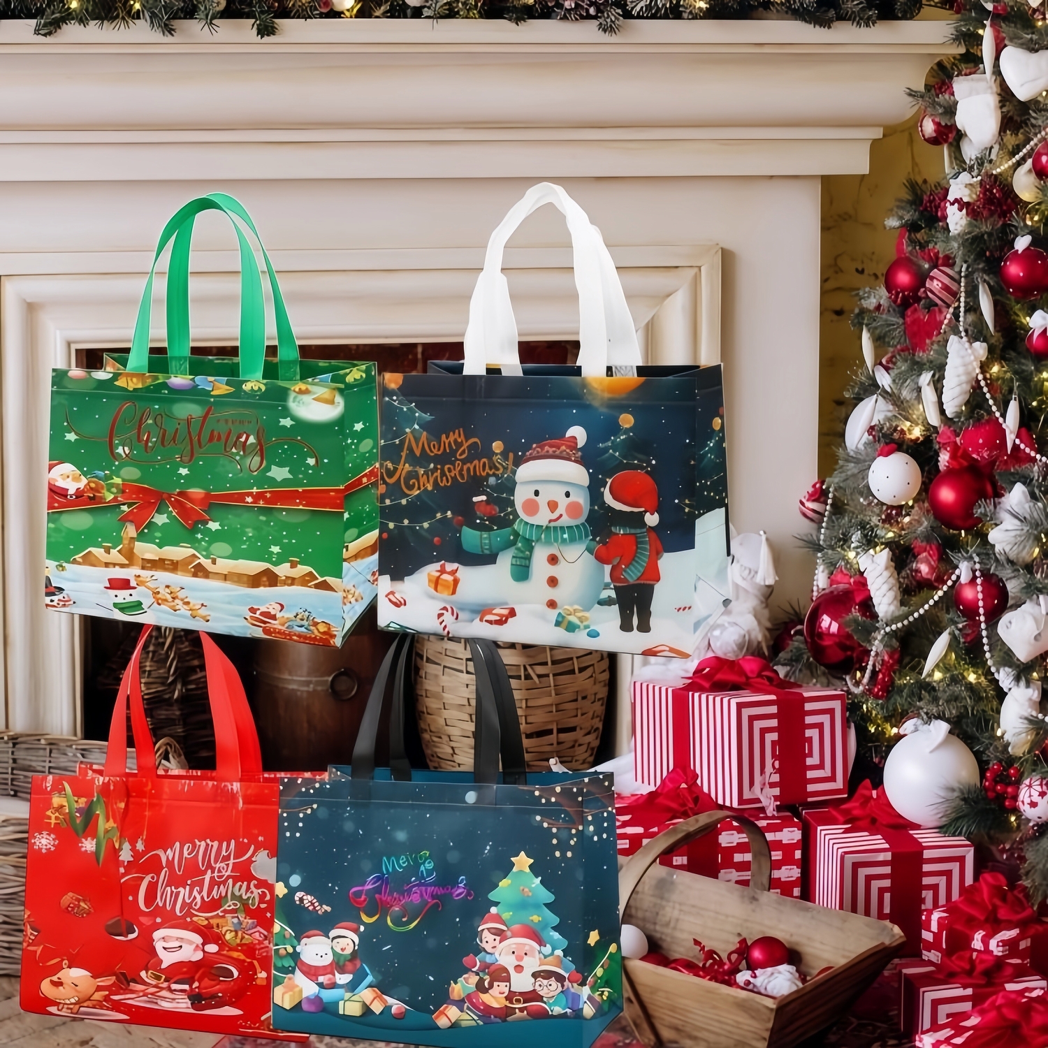 Christmas Gift Bags With Assorted Patterns