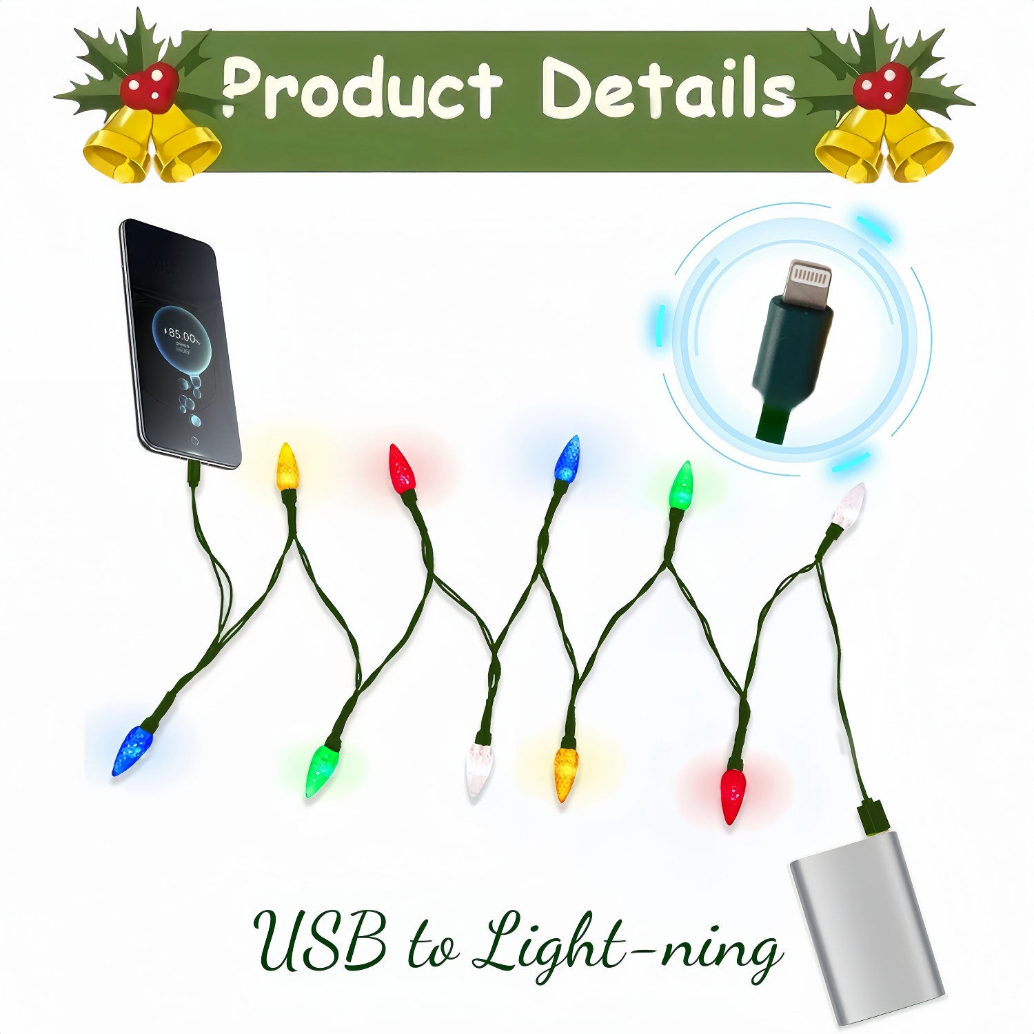 LED Christmas Light Phone Charger Cord