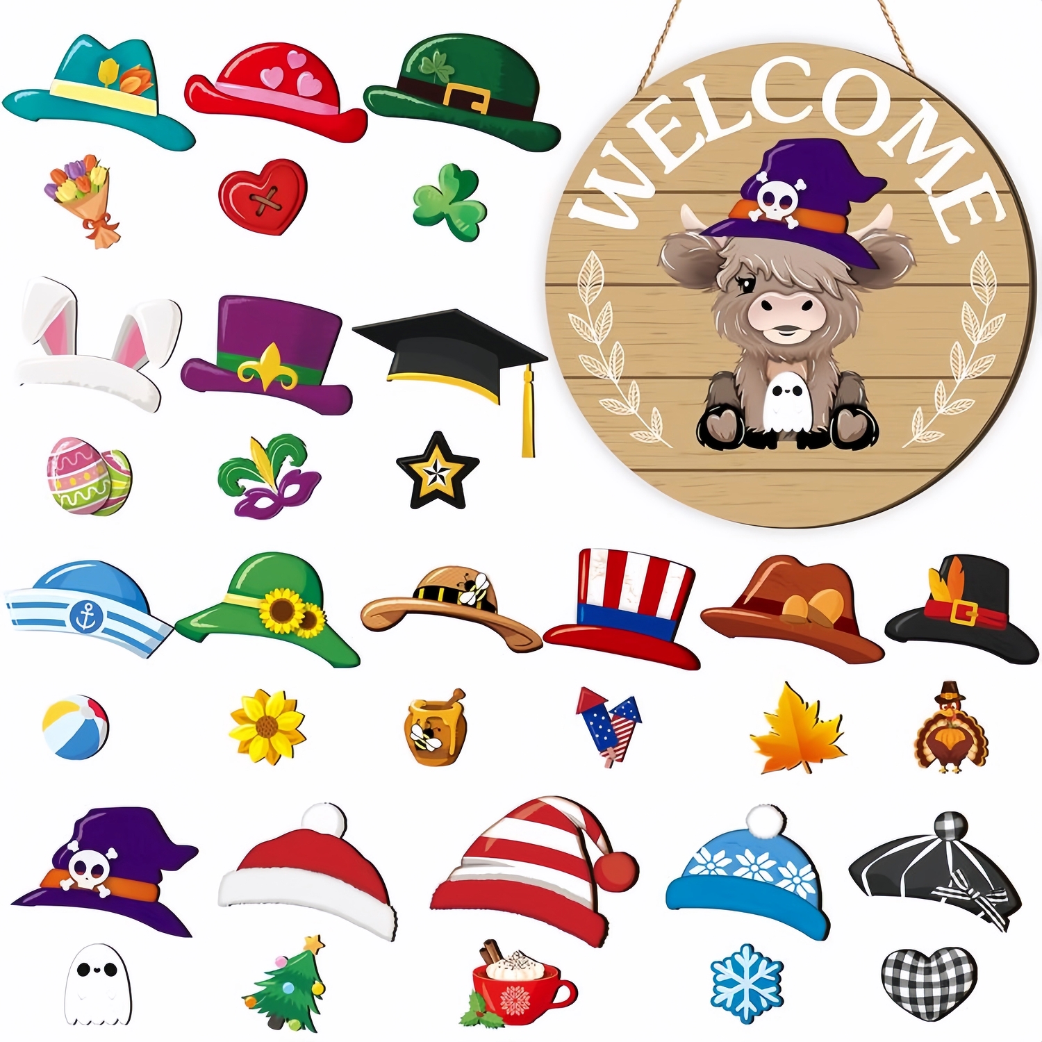 35Pcs Highland Cow Sign Interchangeable Welcome Sign