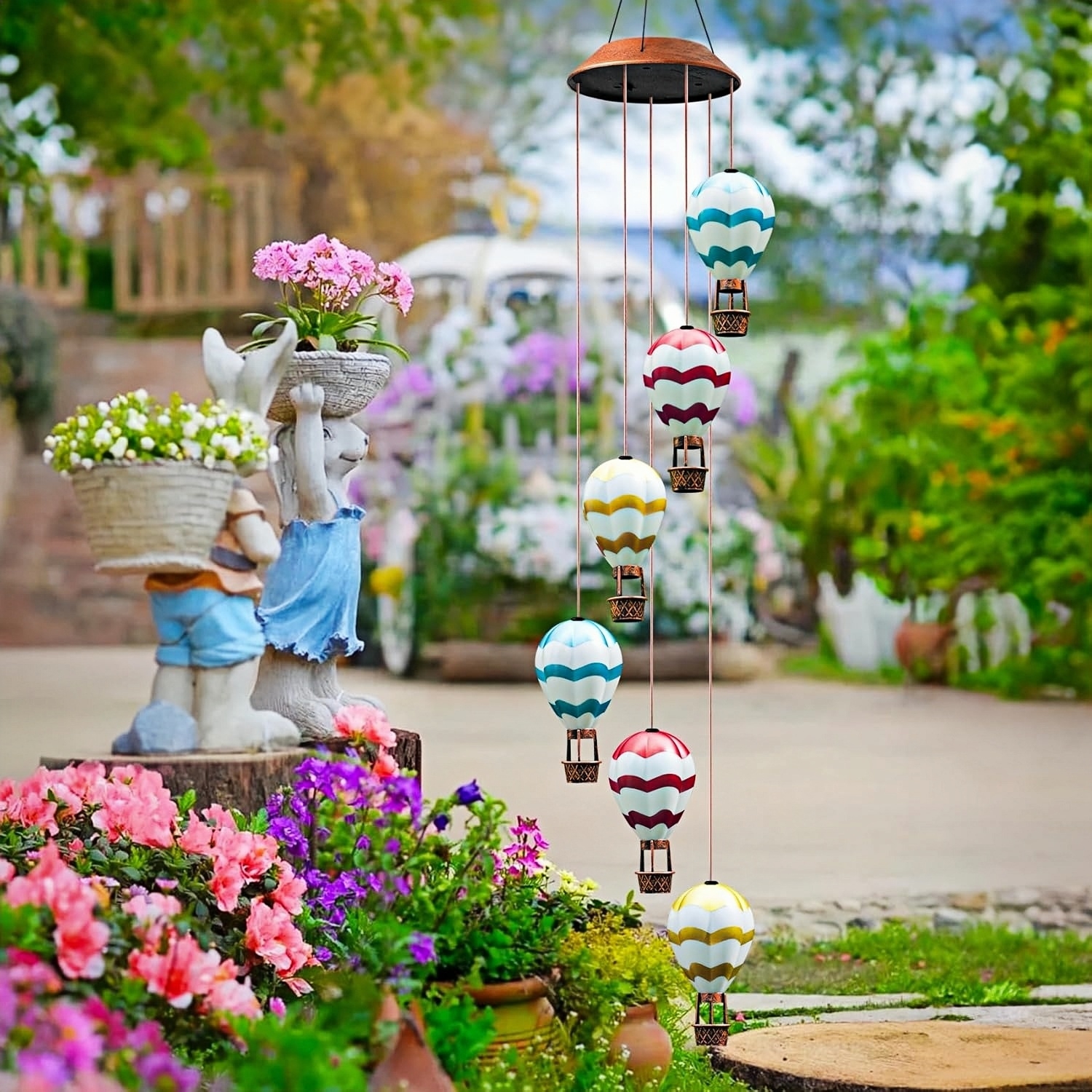 Hot Air Balloon Solar Wind Chimes Lights