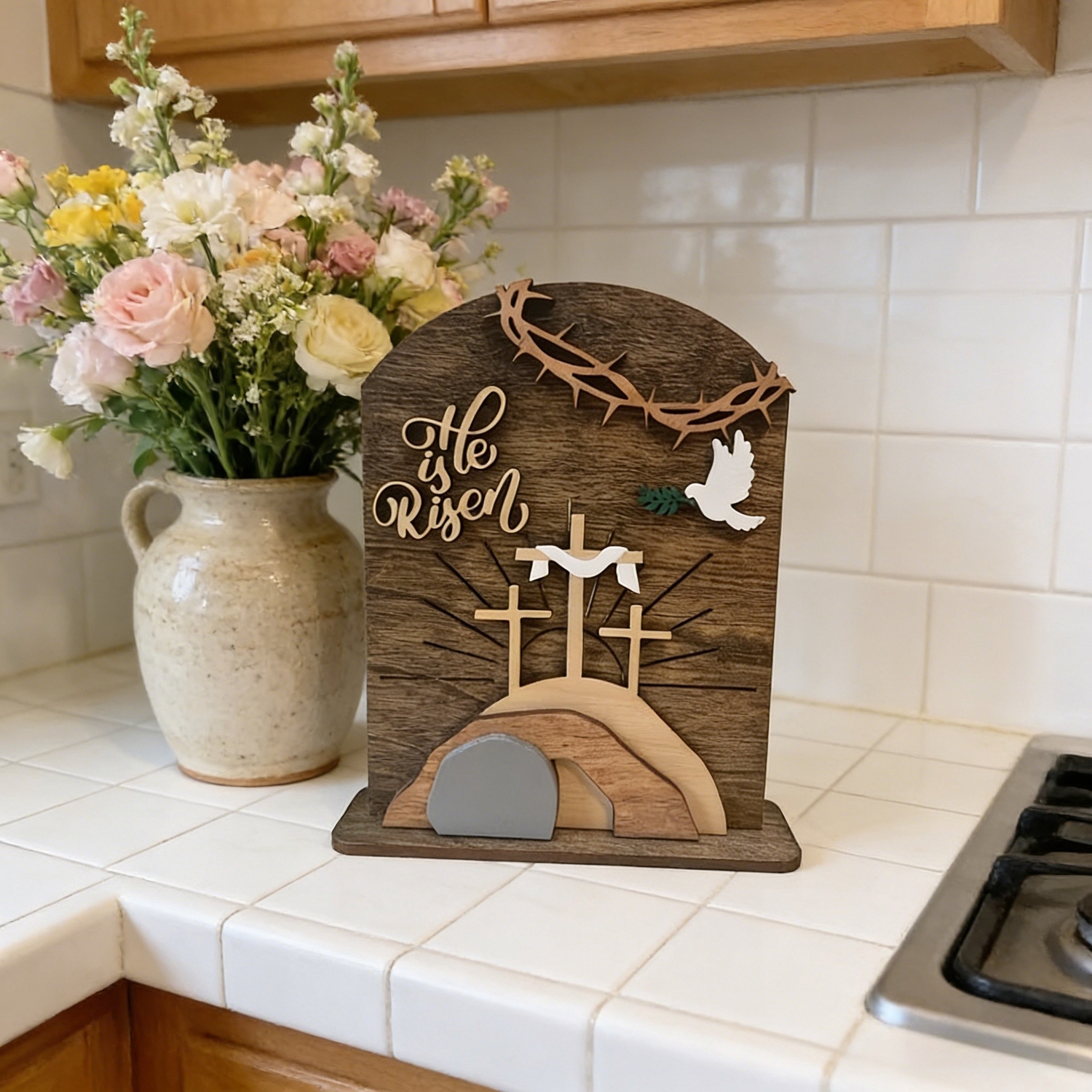 Christian Home Decor – “He Is Risen” Easter Wooden Decor