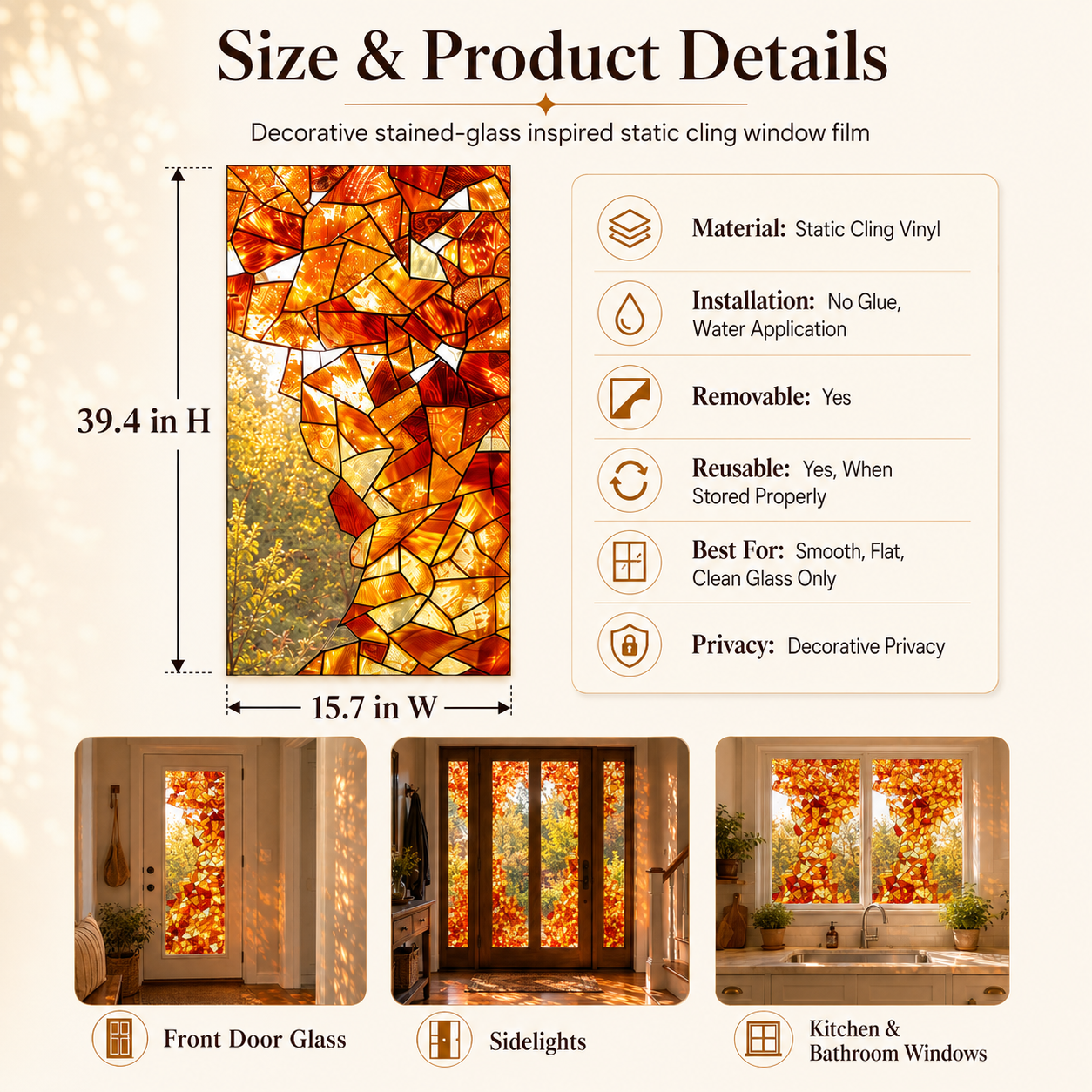 Amber Stained Glass Window Film