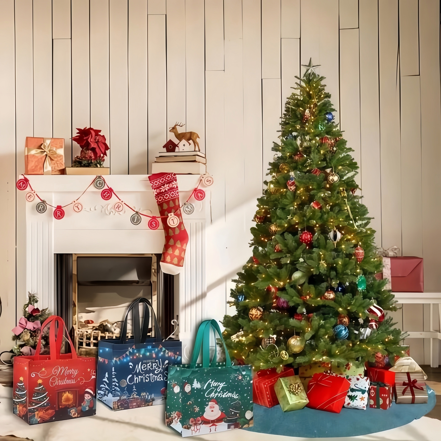 Christmas Gift Bags With Assorted Patterns