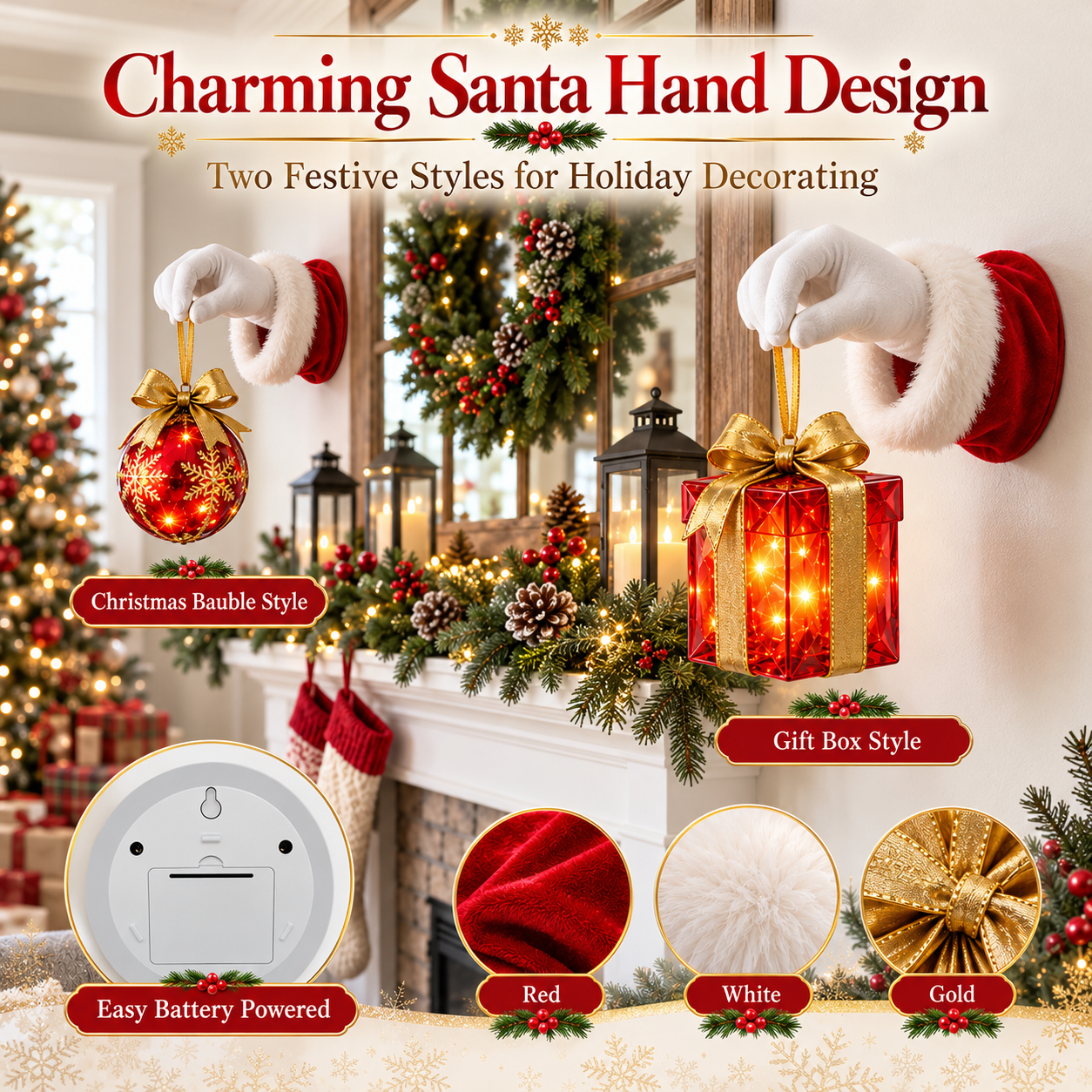 Lighted Santa Hand Christmas Wall Decor with Remote