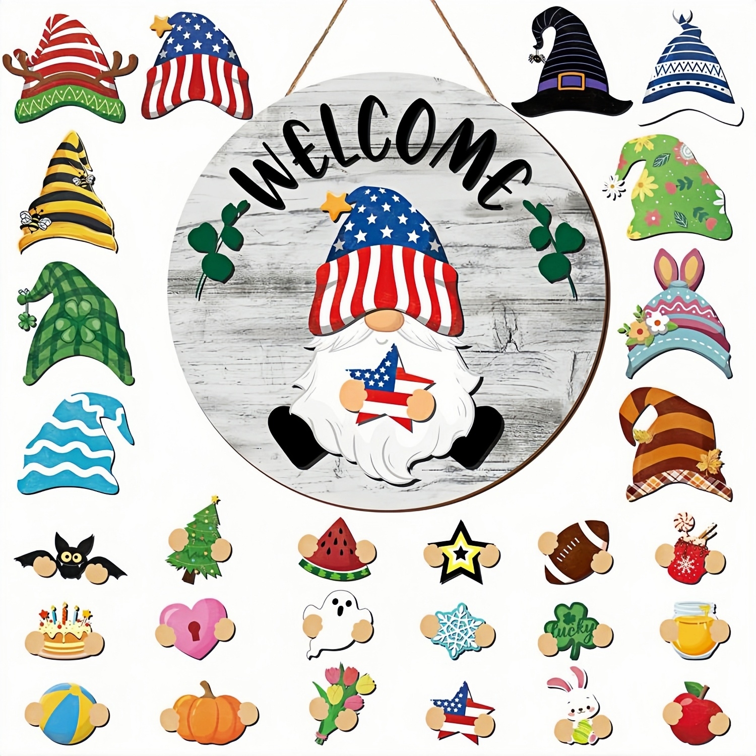 Seasonal Interchangeable Gnome Door Hanger