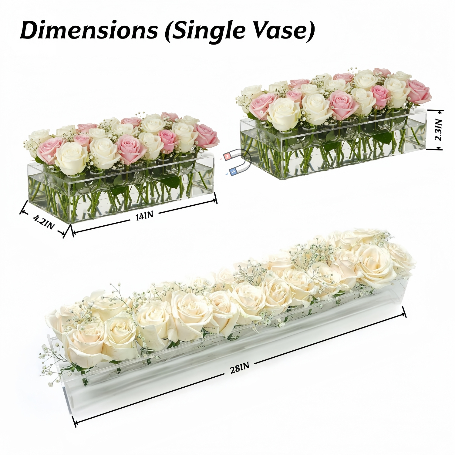 Clear Acrylic Rectangular Flower Vase Centerpiece