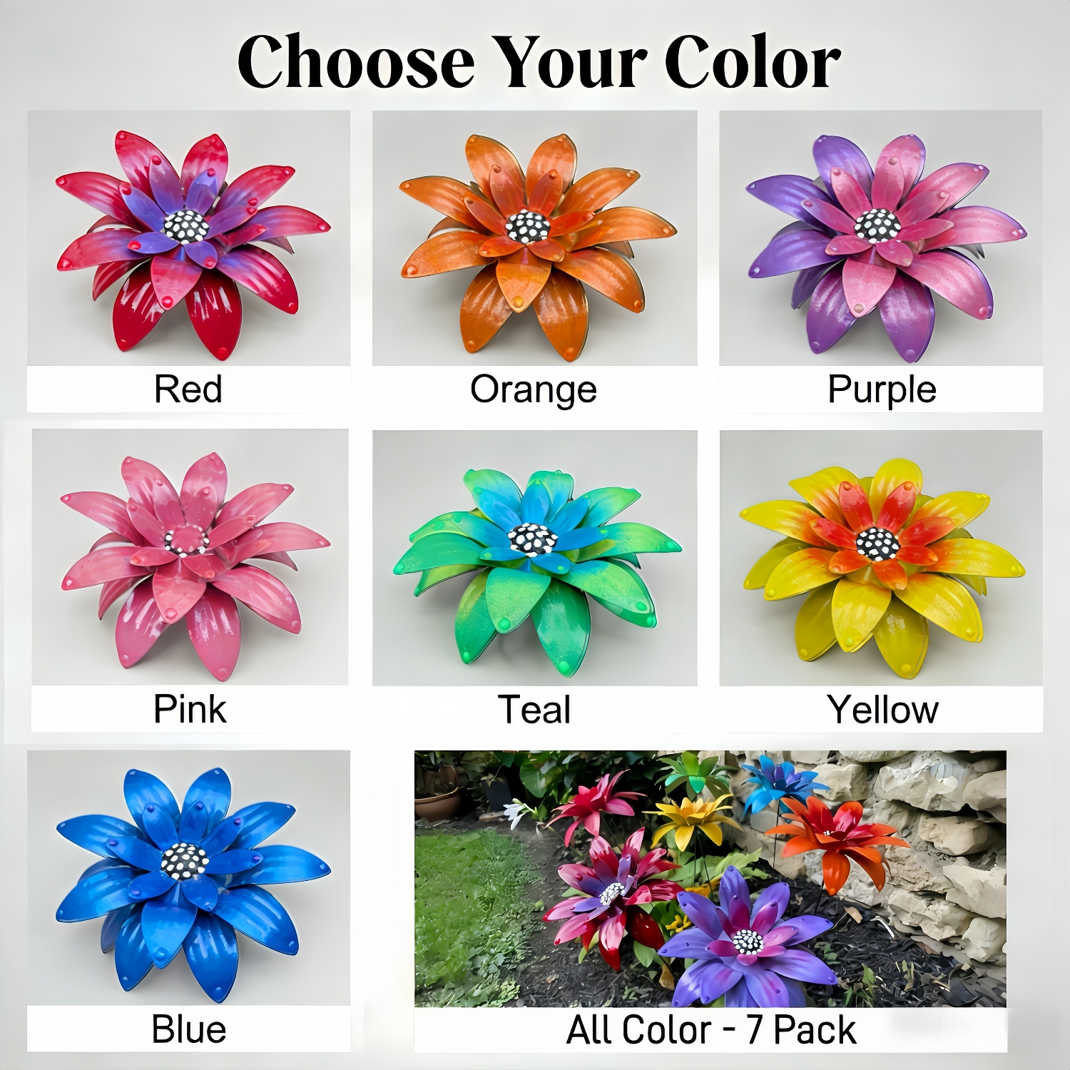 Rustic Metal Colorful Flowers Garden Stakes