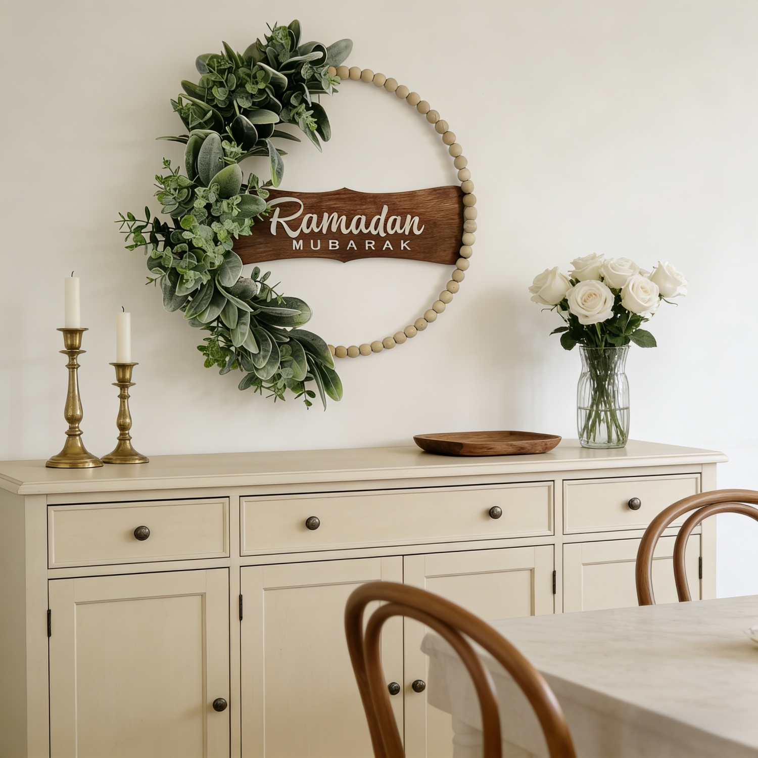 Ramadan Mubarak Wreath for Front Door – Greenery Decor for Ramadan & Eid