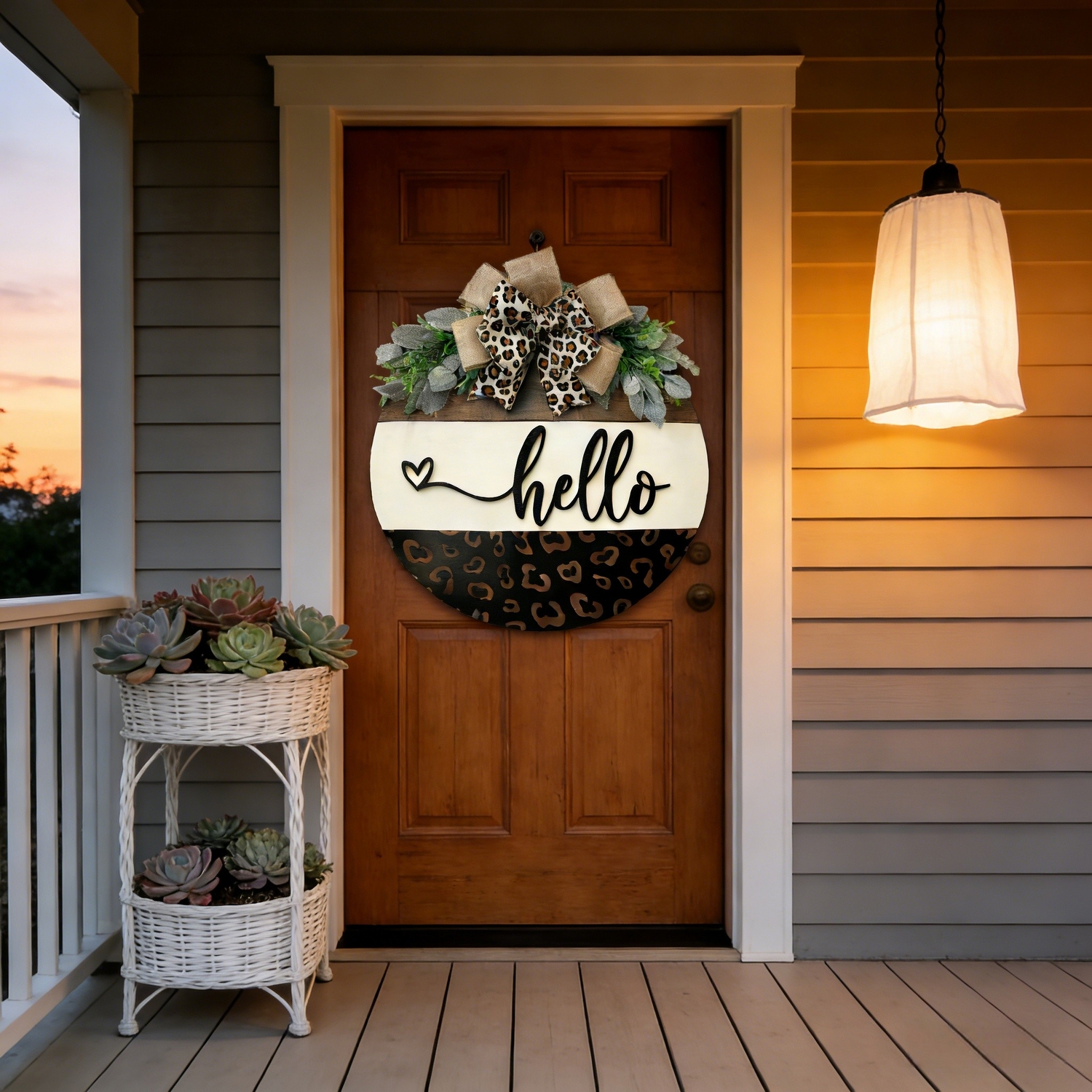 Hello Leopard Print Welcome Door Hanger