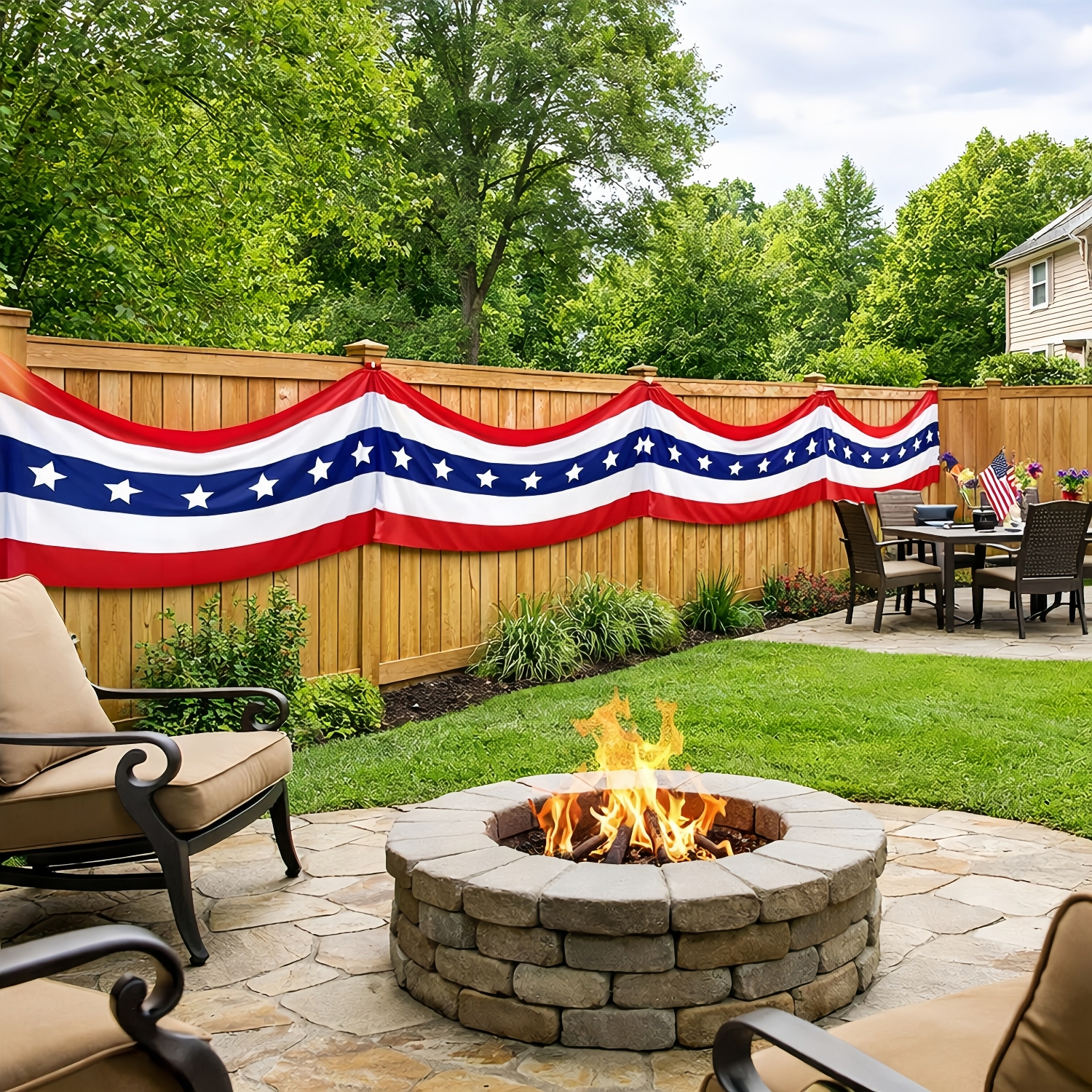 236" Patriotic USA Banner – 250th Anniversary Red White Blue Bunting, Independence Day Outdoor Porch & Fence Decoration