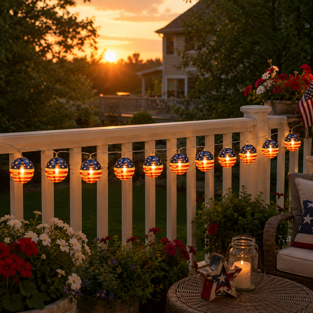 10 LED Patriotic American Flag Lantern String Lights