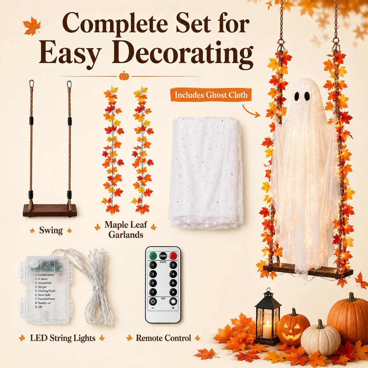 Lighted Halloween Ghost Swing Decoration