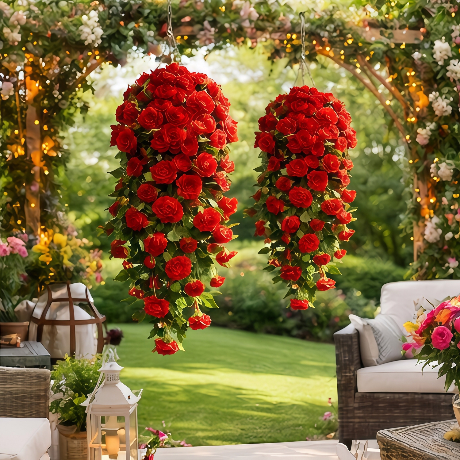 Large Realistic Artificial Rose Hanging Vine Bouquet