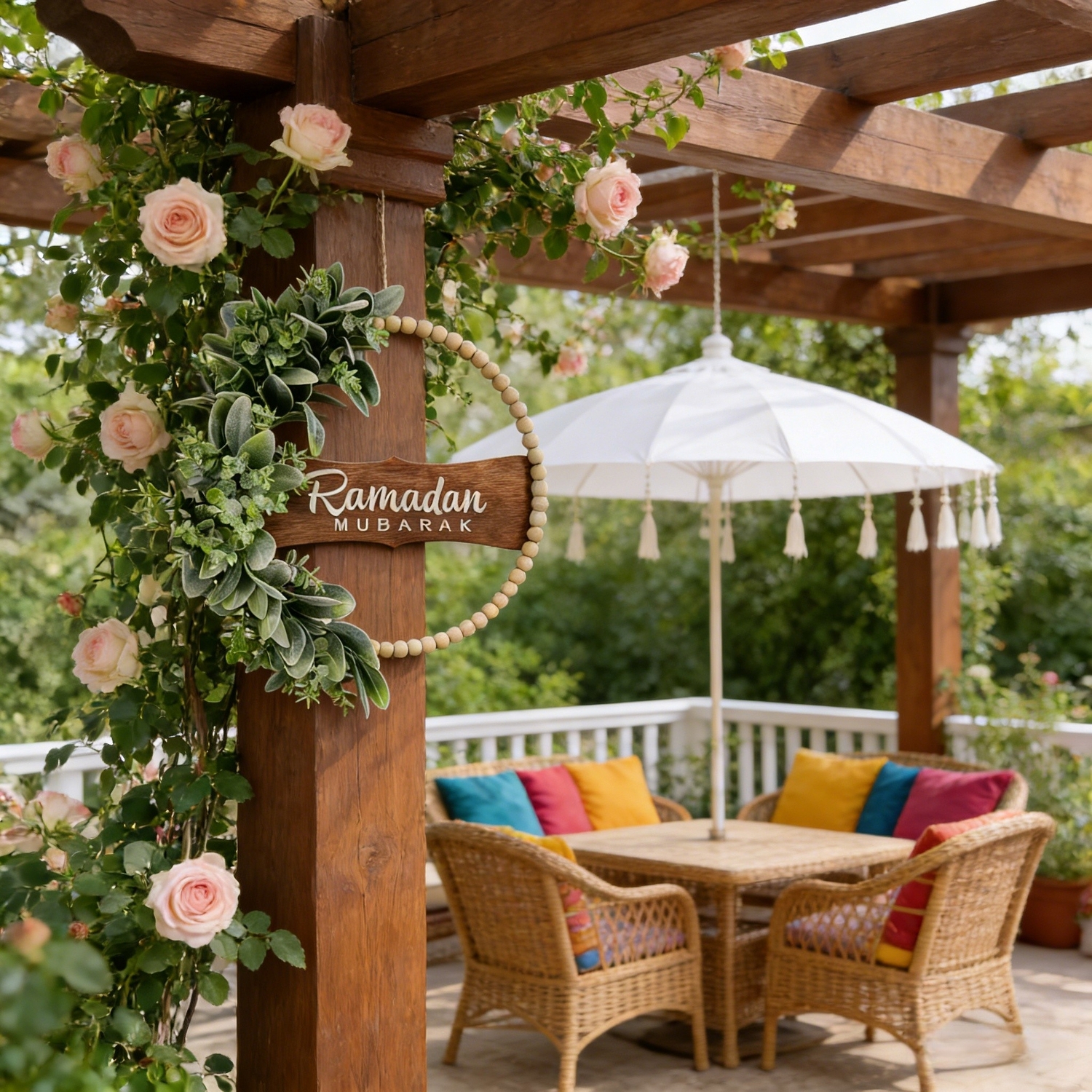 Ramadan Mubarak Wreath for Front Door – Greenery Decor for Ramadan & Eid