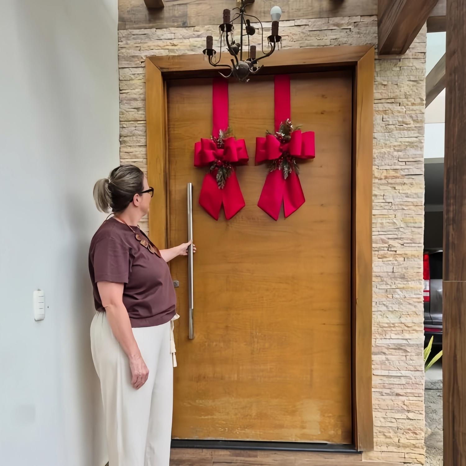 🎄Early Christmas Sale🔥Christmas Double Velvet Bow Ribbon with Holiday Greenery & Berries