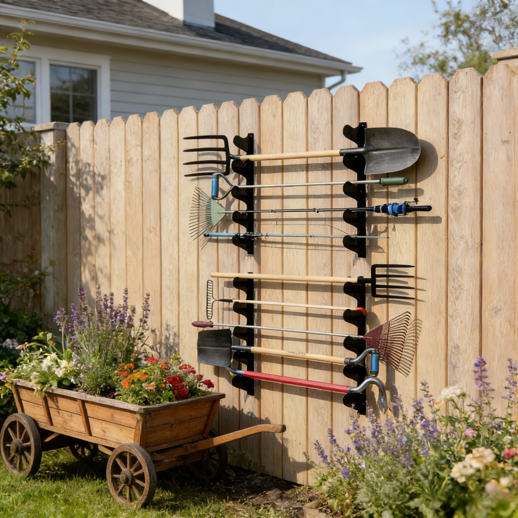 Heavy Duty Wall Mounted Garden Tool Organizer Rack