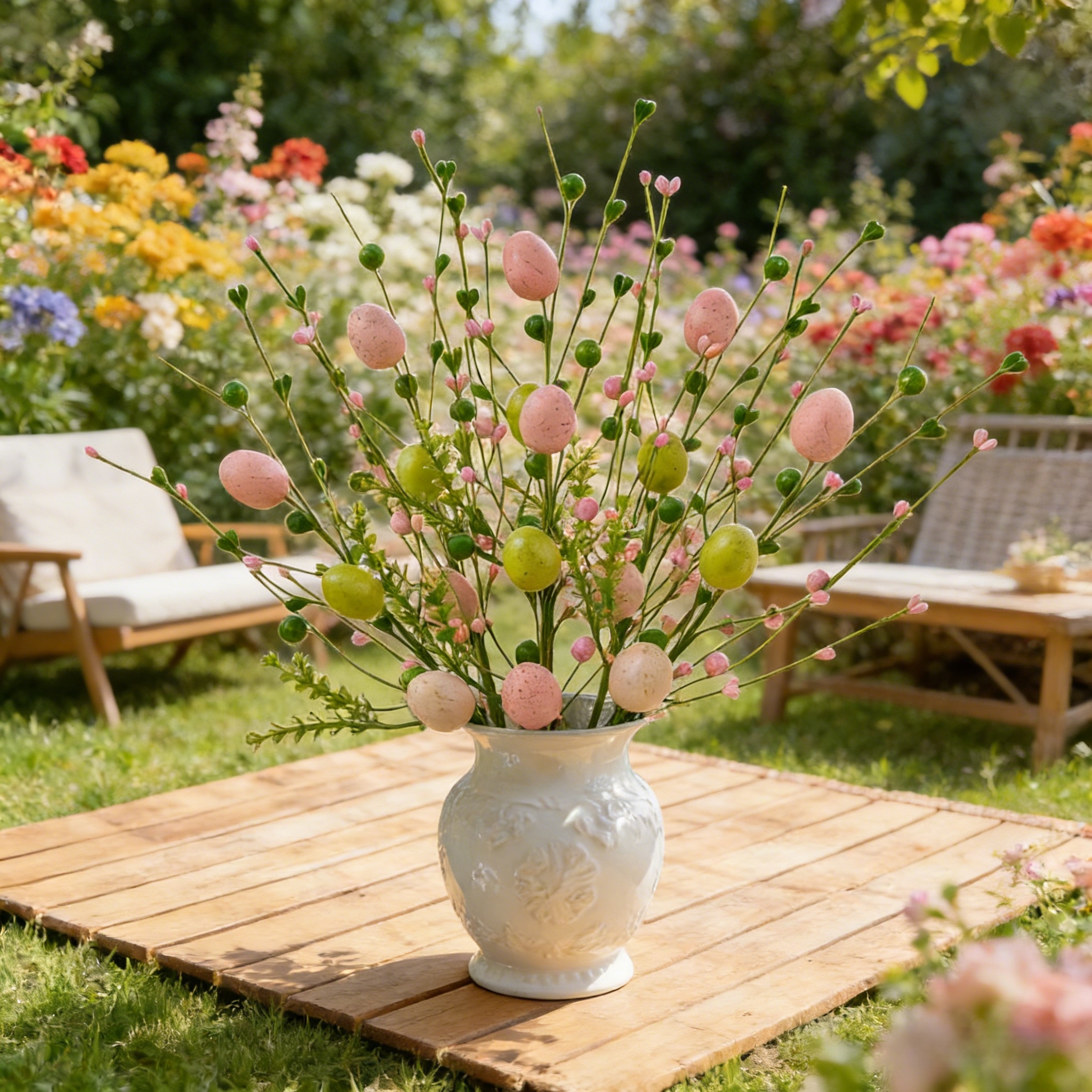 5 Bunches of Artificial Easter Egg Branches – Pastel Berry & Bud Stems for Spring Bouquet, Vase Filler & Easter Table Centerpiece Decor