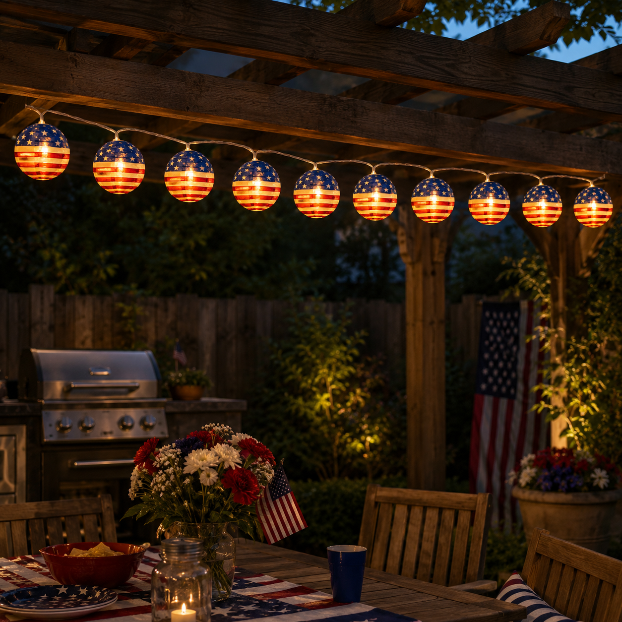 10 LED Patriotic American Flag Lantern String Lights