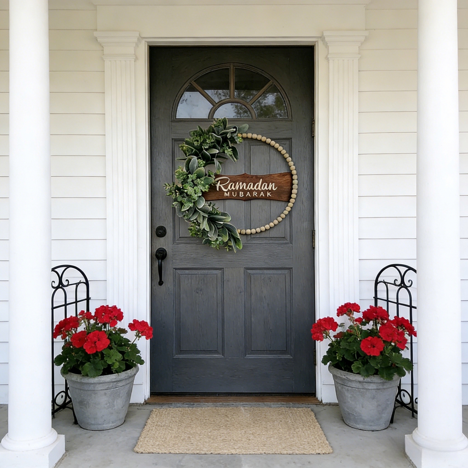 Ramadan Mubarak Wreath for Front Door – Greenery Decor for Ramadan & Eid
