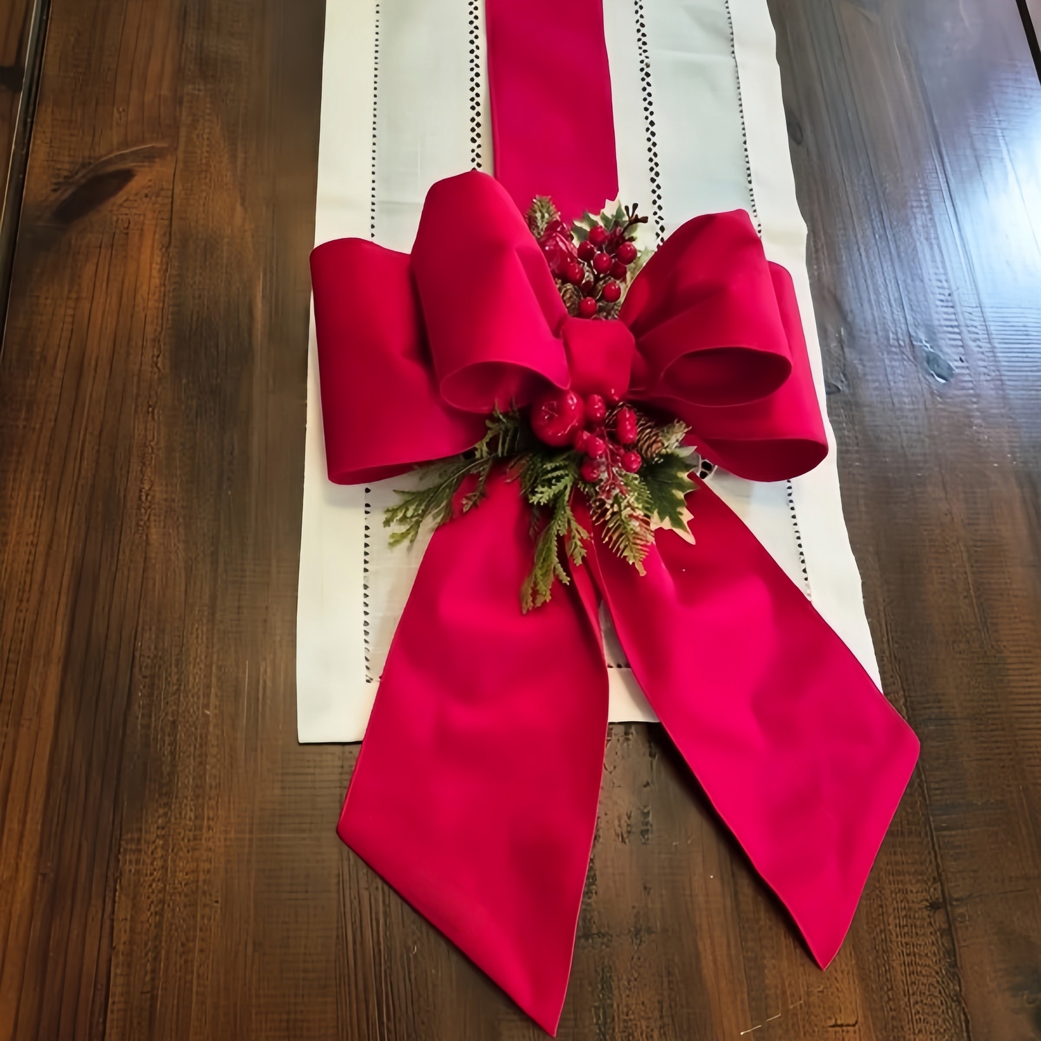 🎄Early Christmas Sale🔥Christmas Double Velvet Bow Ribbon with Holiday Greenery & Berries