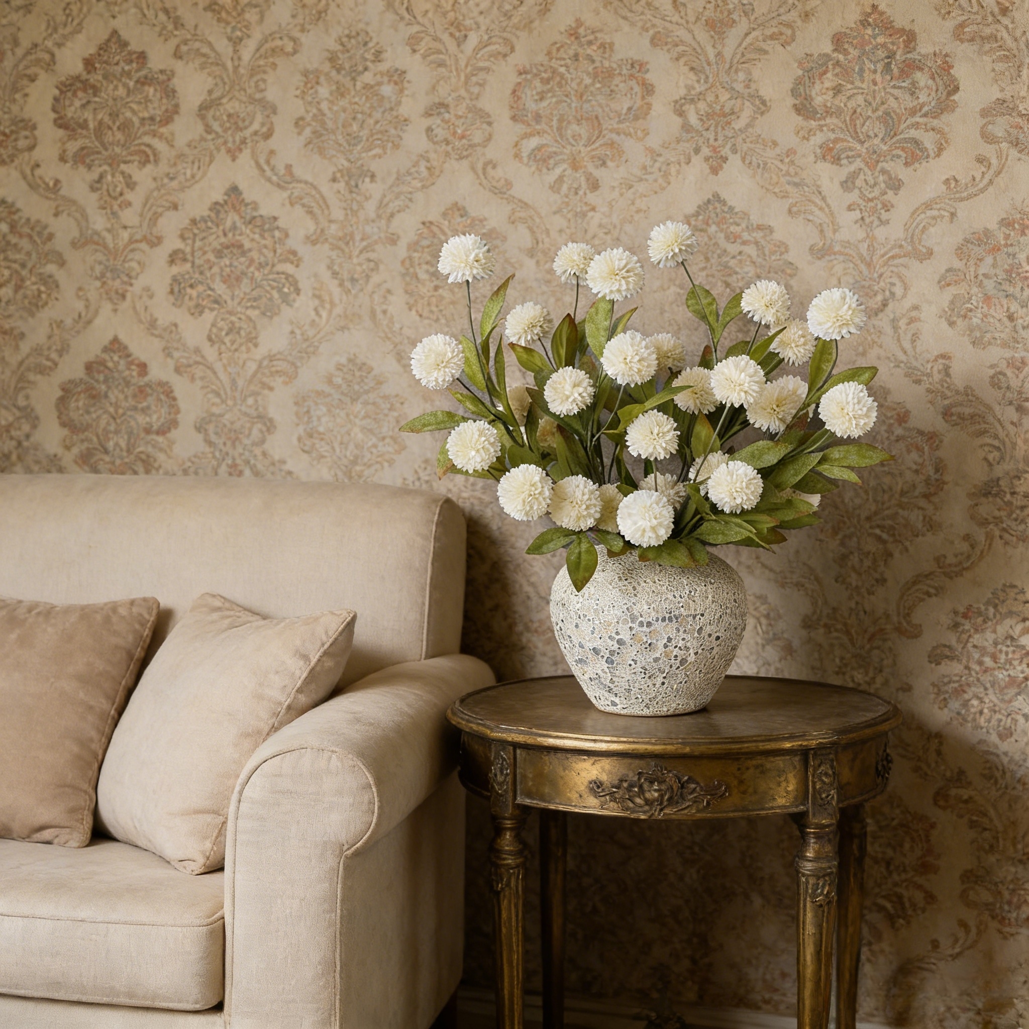 Faux Silk Pom Pom Mum Stems