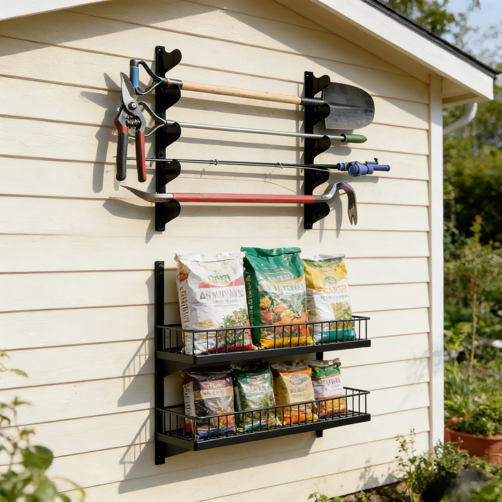 Heavy Duty Wall Mounted Garden Tool Organizer Rack