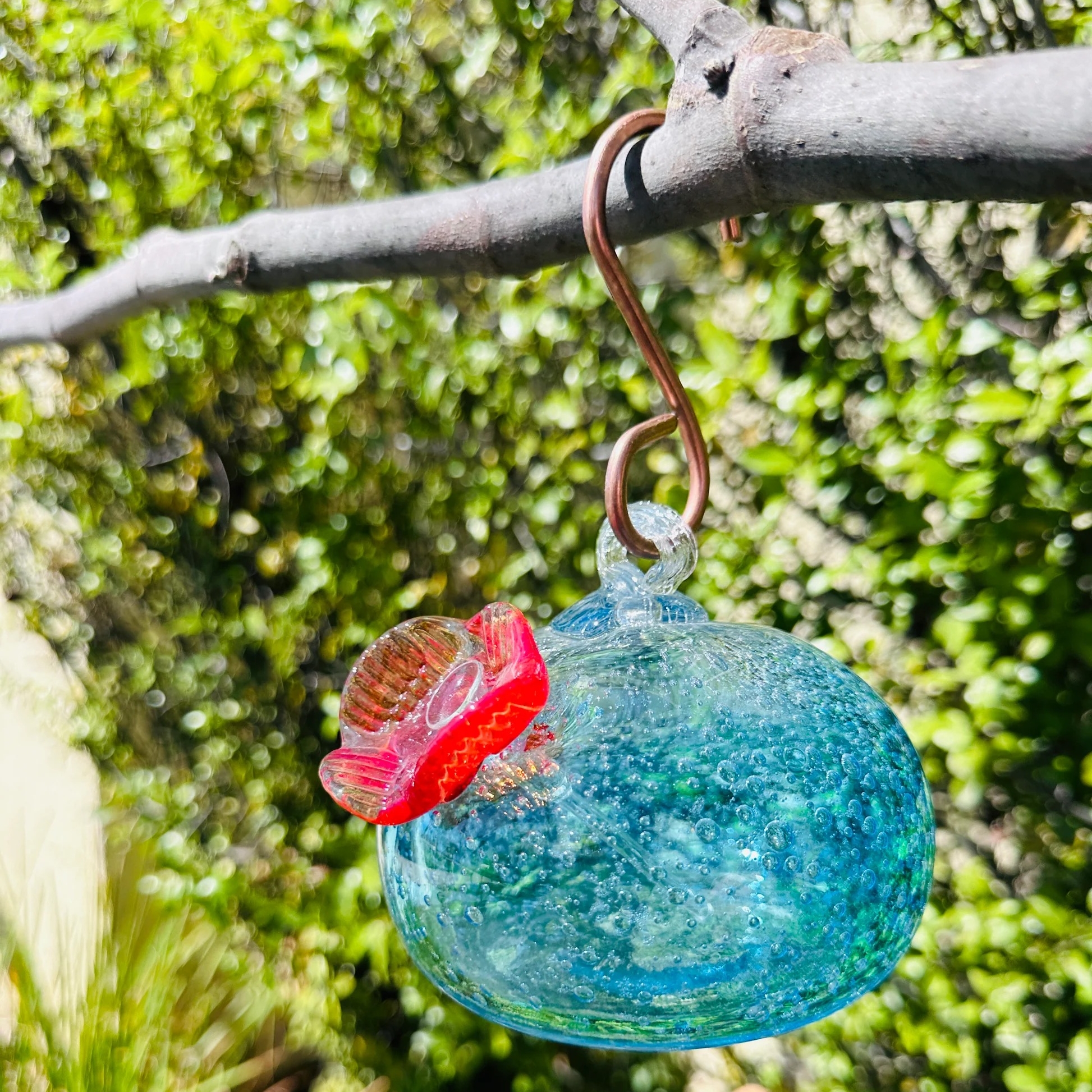 Handblown Glass Hummingbird Feeder
