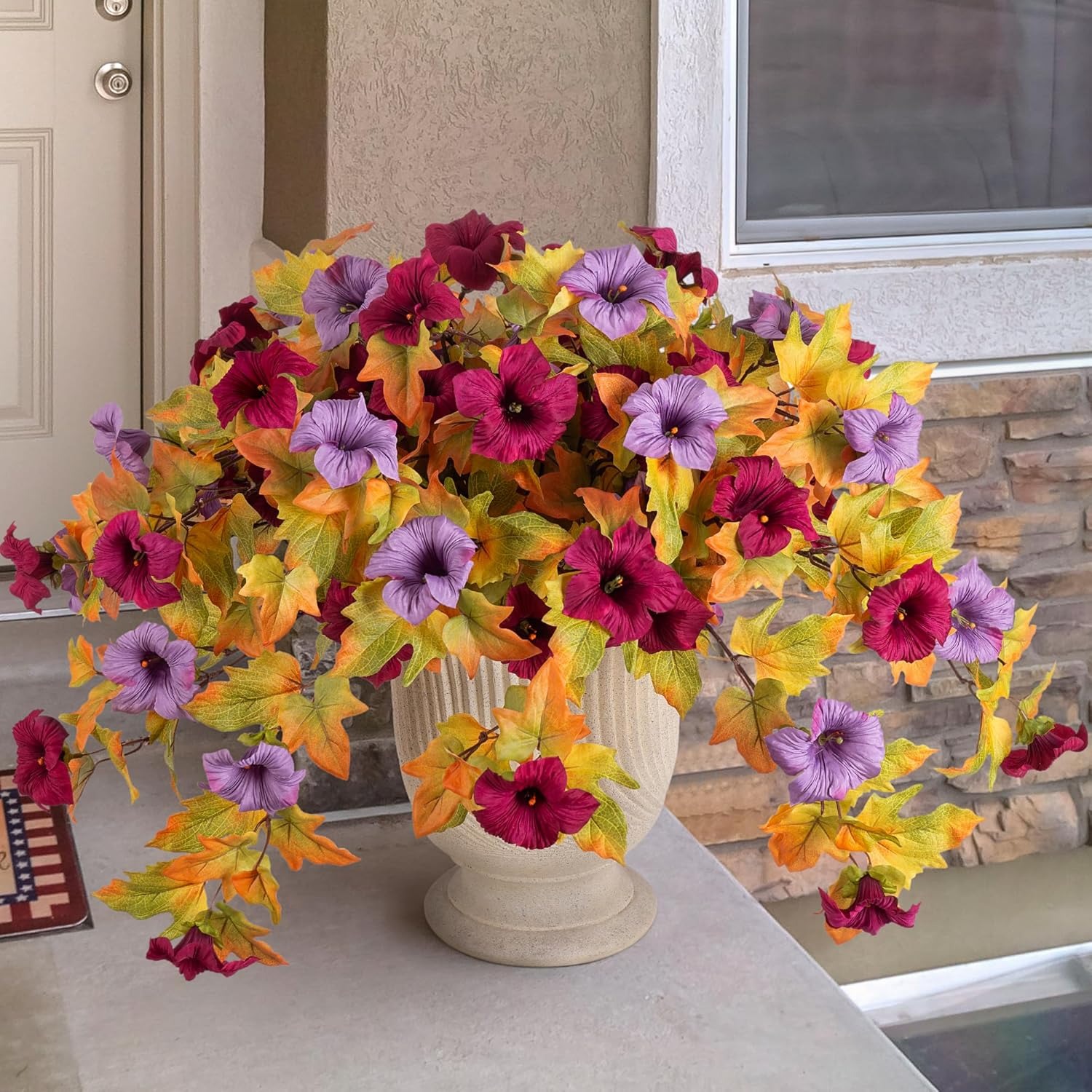 Artificial Petunia Flowers Outdoor UV Resistant – Faux Hanging Flower Arrangement, Realistic Silk Petunias for Porch, Patio, Garden, Balcony Decor