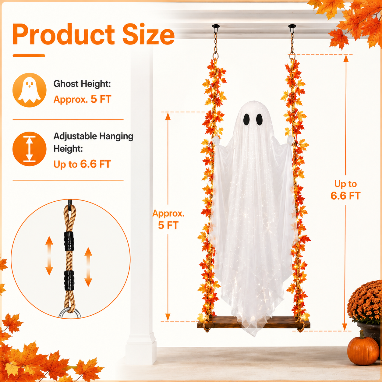 Lighted Halloween Ghost Swing Decoration