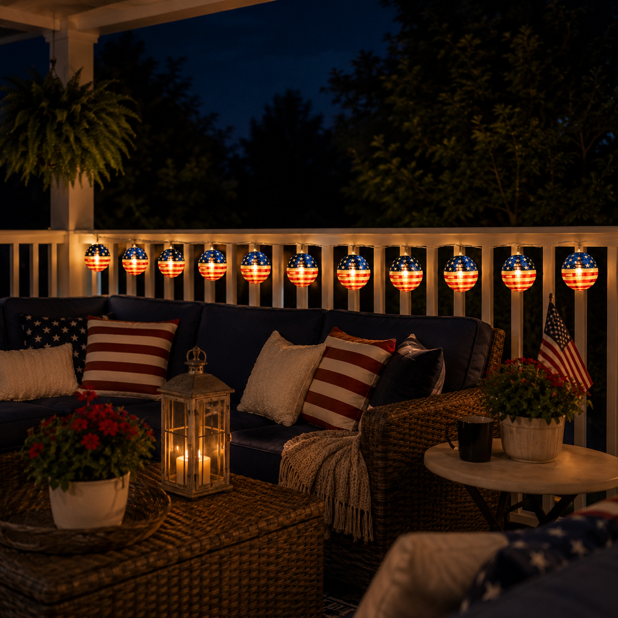 10 LED Patriotic American Flag Lantern String Lights
