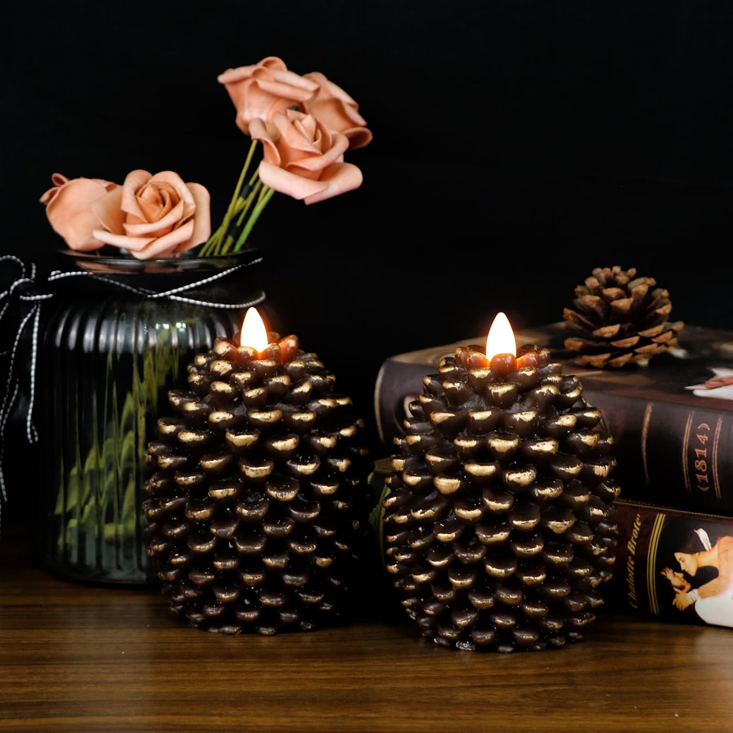 Flameless Pinecone Candles Battery Operated with 6 Hour Timer