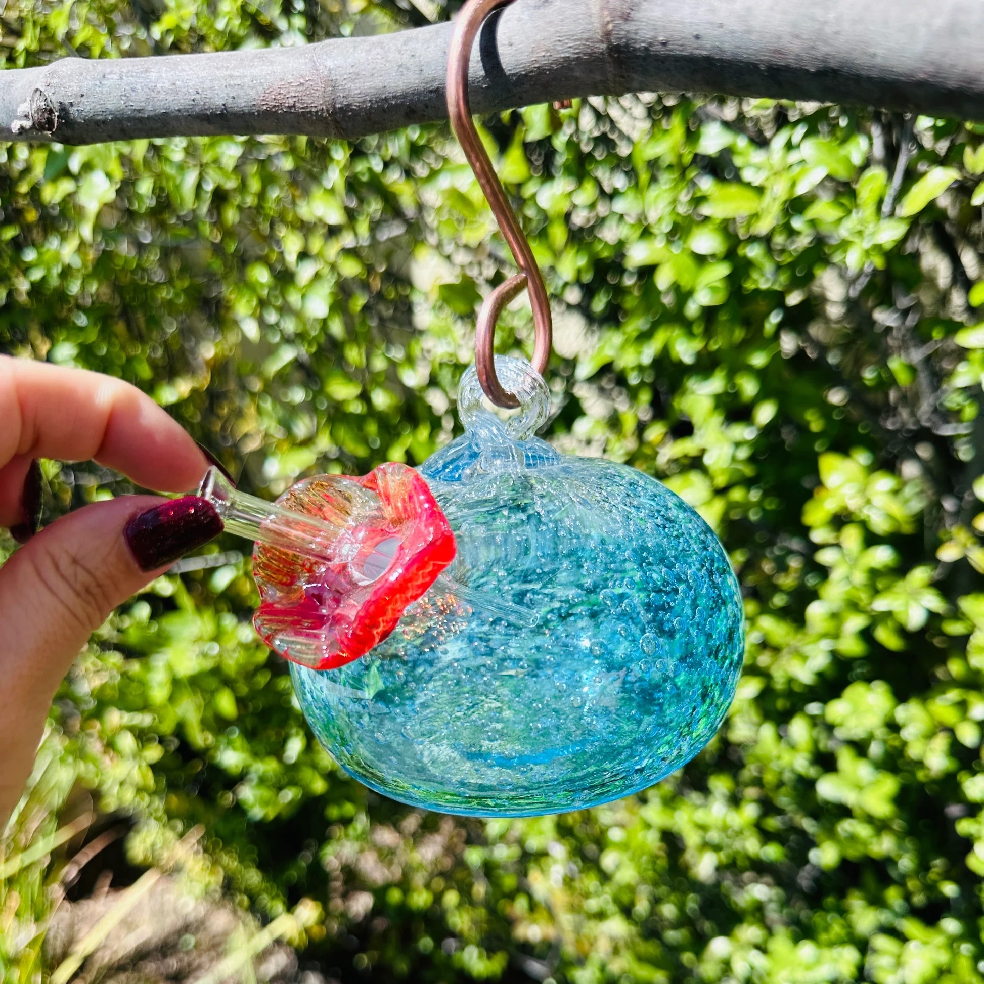 Handblown Glass Hummingbird Feeder