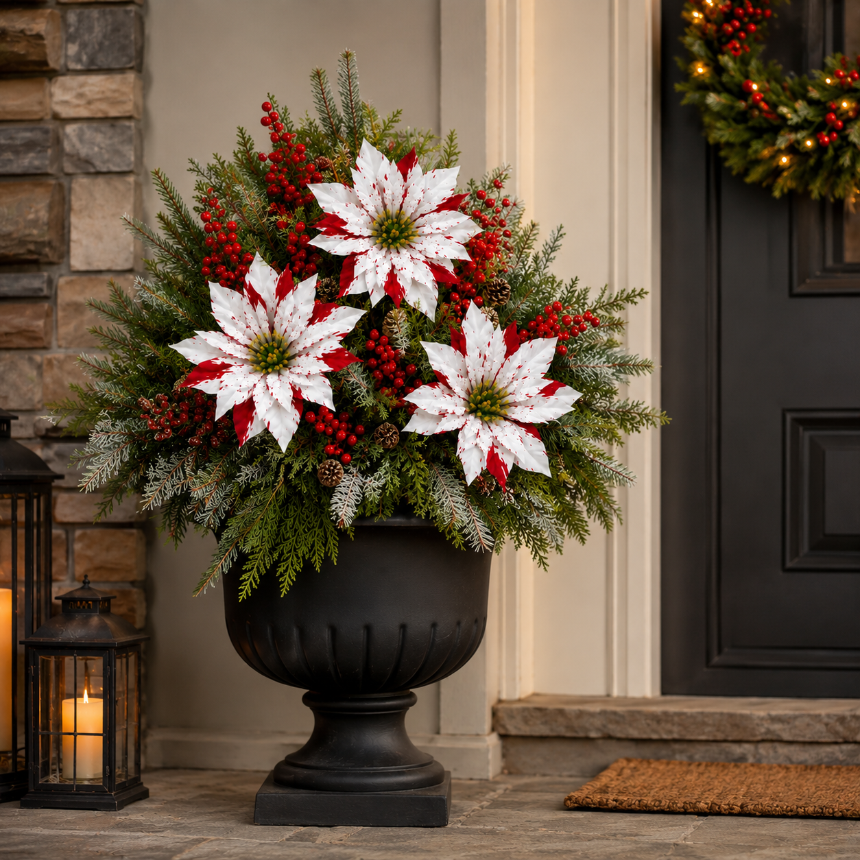 Pre-Lit Poinsettia Artificial Christmas Urn Filler