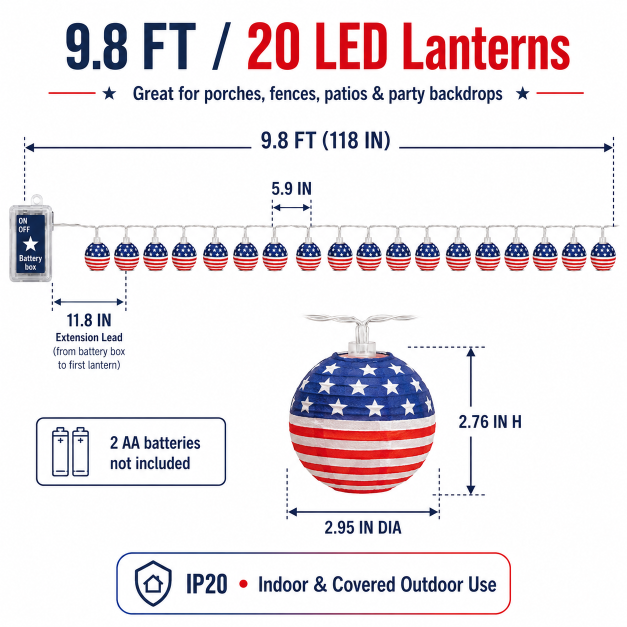 Patriotic American Flag Lantern String Lights