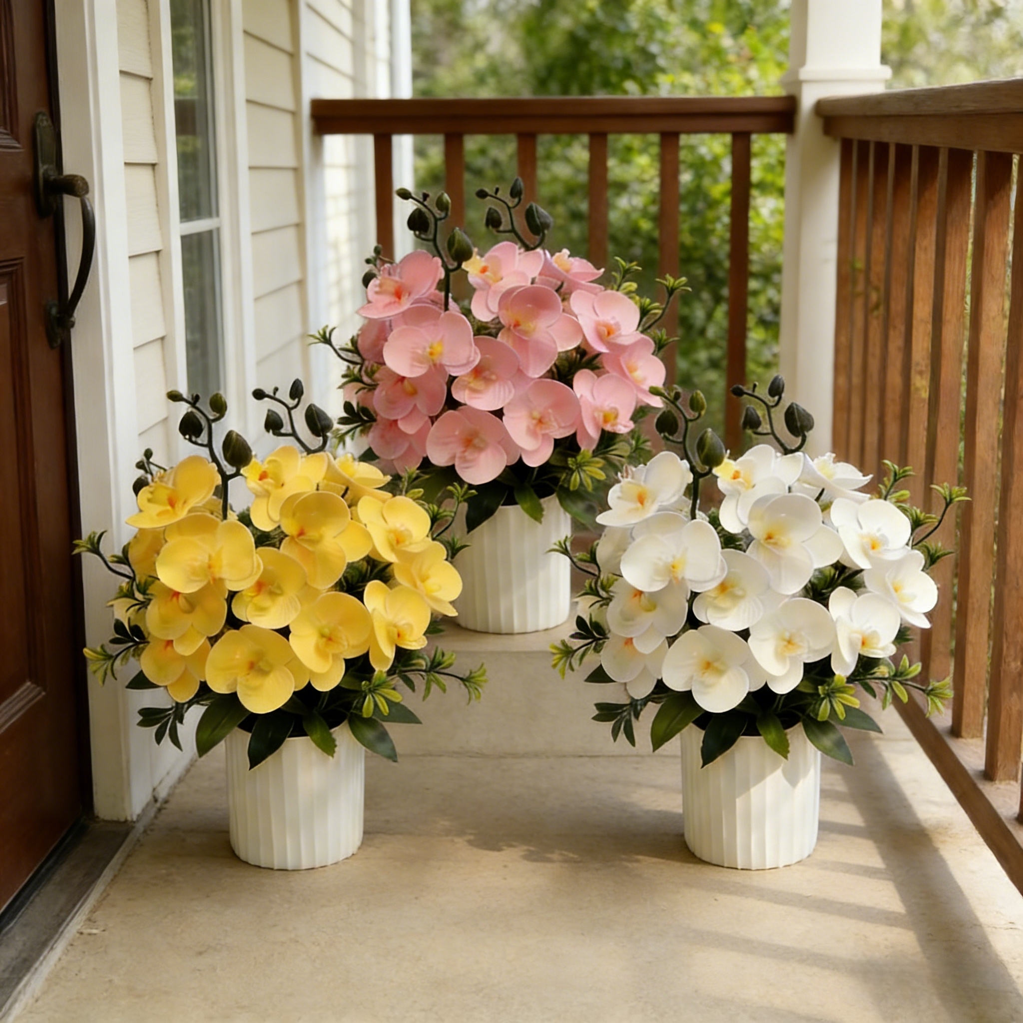 Artificial Orchid Potted Plants - UV resistant, Waterproof, Windproof , No watering , No wilting 