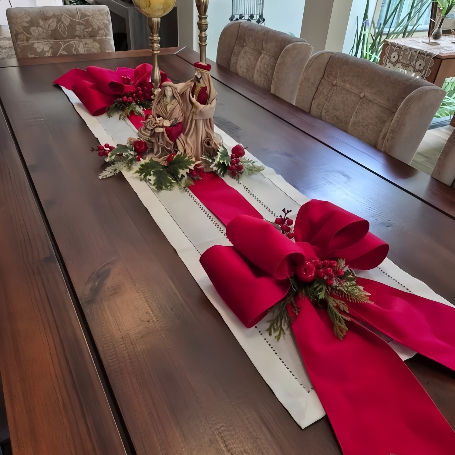 🎄Early Christmas Sale🔥Christmas Double Velvet Bow Ribbon with Holiday Greenery & Berries