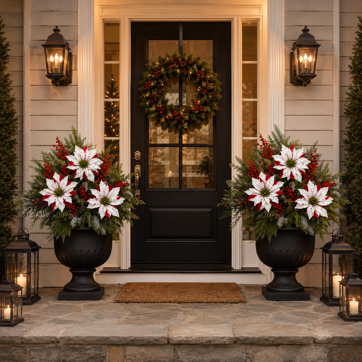 Pre-Lit Poinsettia Artificial Christmas Urn Filler