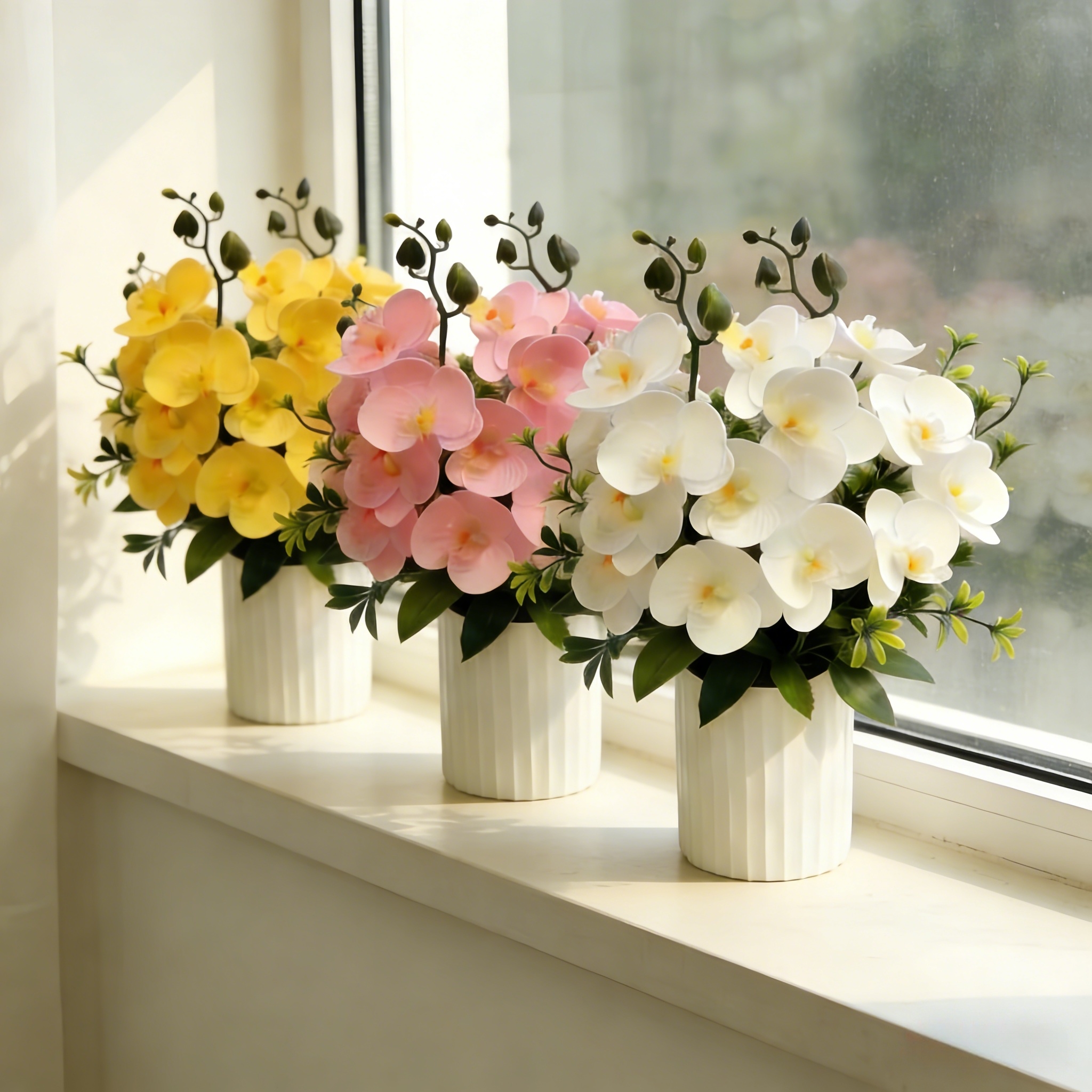 Artificial Orchid Potted Plants - UV resistant, Waterproof, Windproof , No watering , No wilting 