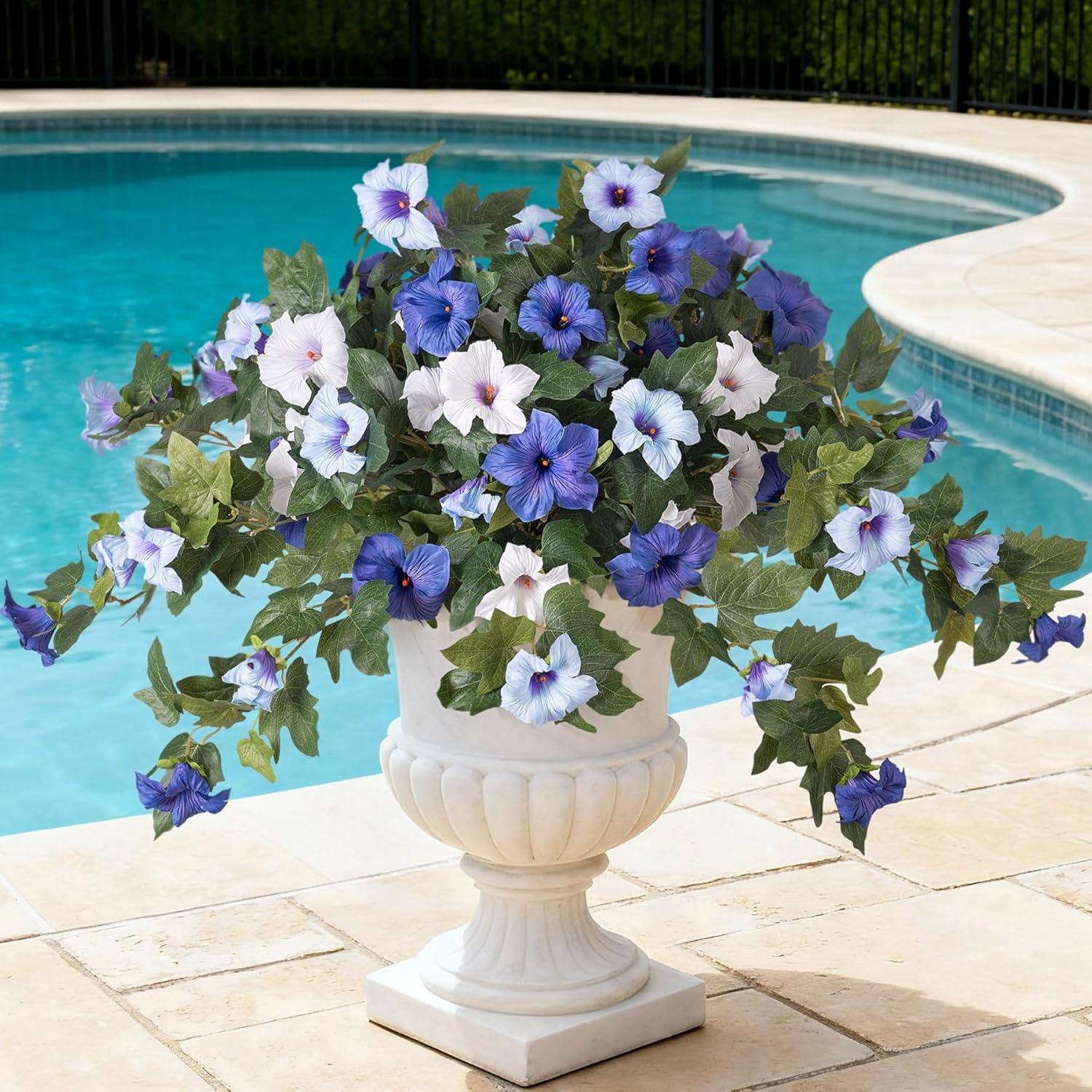 Artificial Petunia Flowers Outdoor UV Resistant – Faux Hanging Flower Arrangement, Realistic Silk Petunias for Porch, Patio, Garden, Balcony Decor