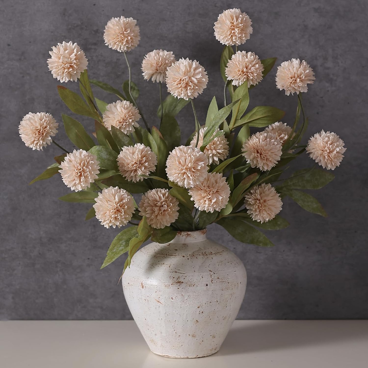 Faux Silk Pom Pom Mum Stems, Soft Silk Realistic Stems, Spring-Ready Home & Wedding Décor