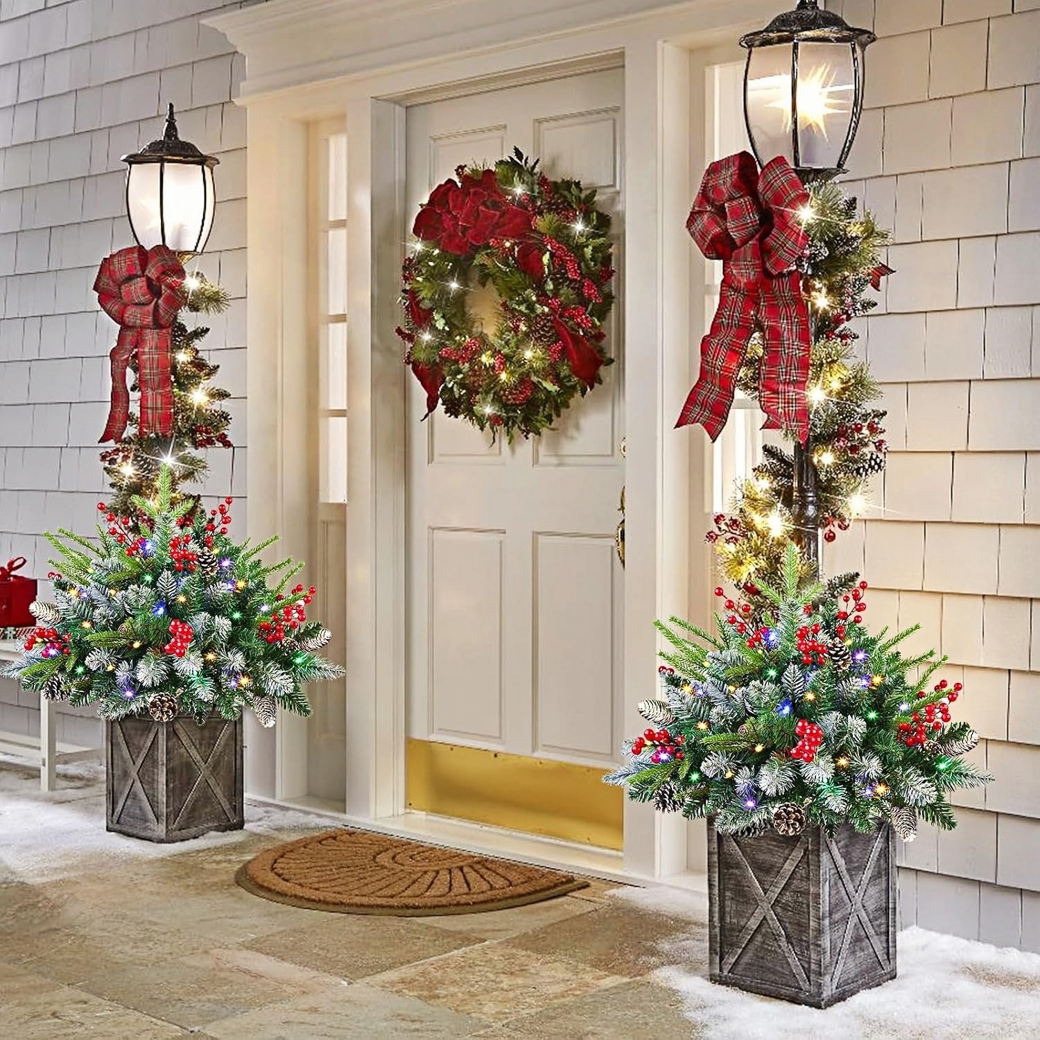 Pre-lit Artificial Christmas Tree Urn Filler