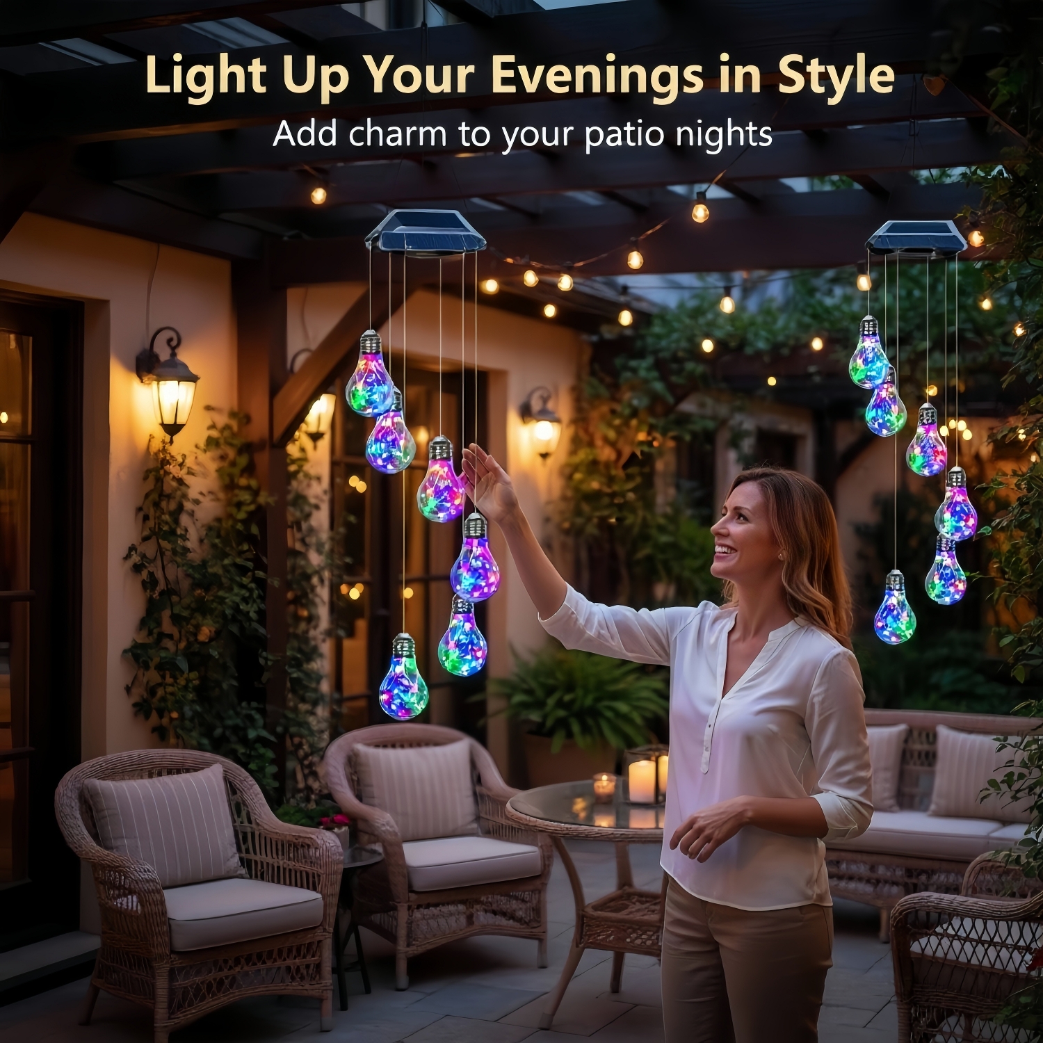 Solar-Powered Colorful LED Light Bulb Wind Chimes
