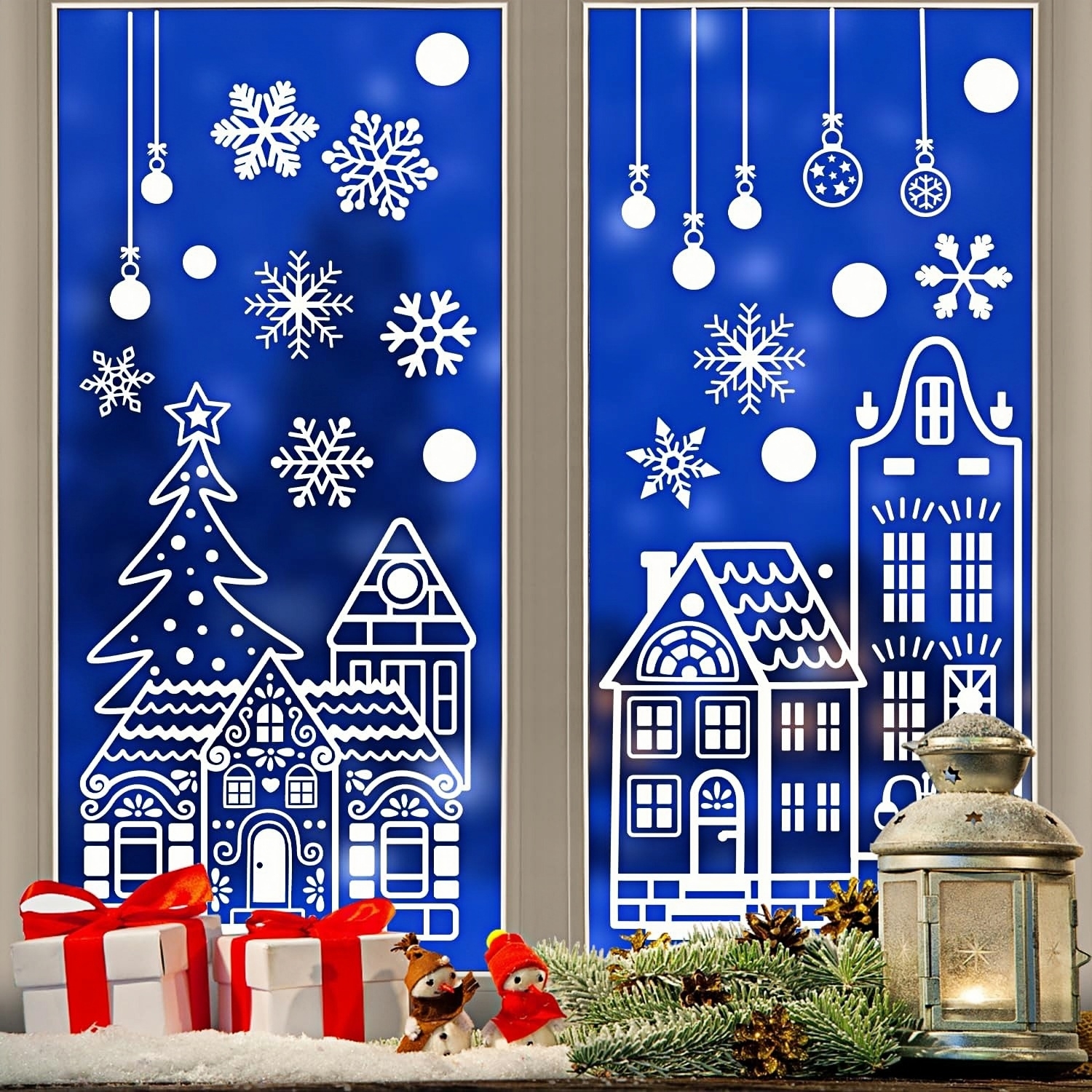 Christmas Village Window Clings (4 Sheets / 78 PCS)