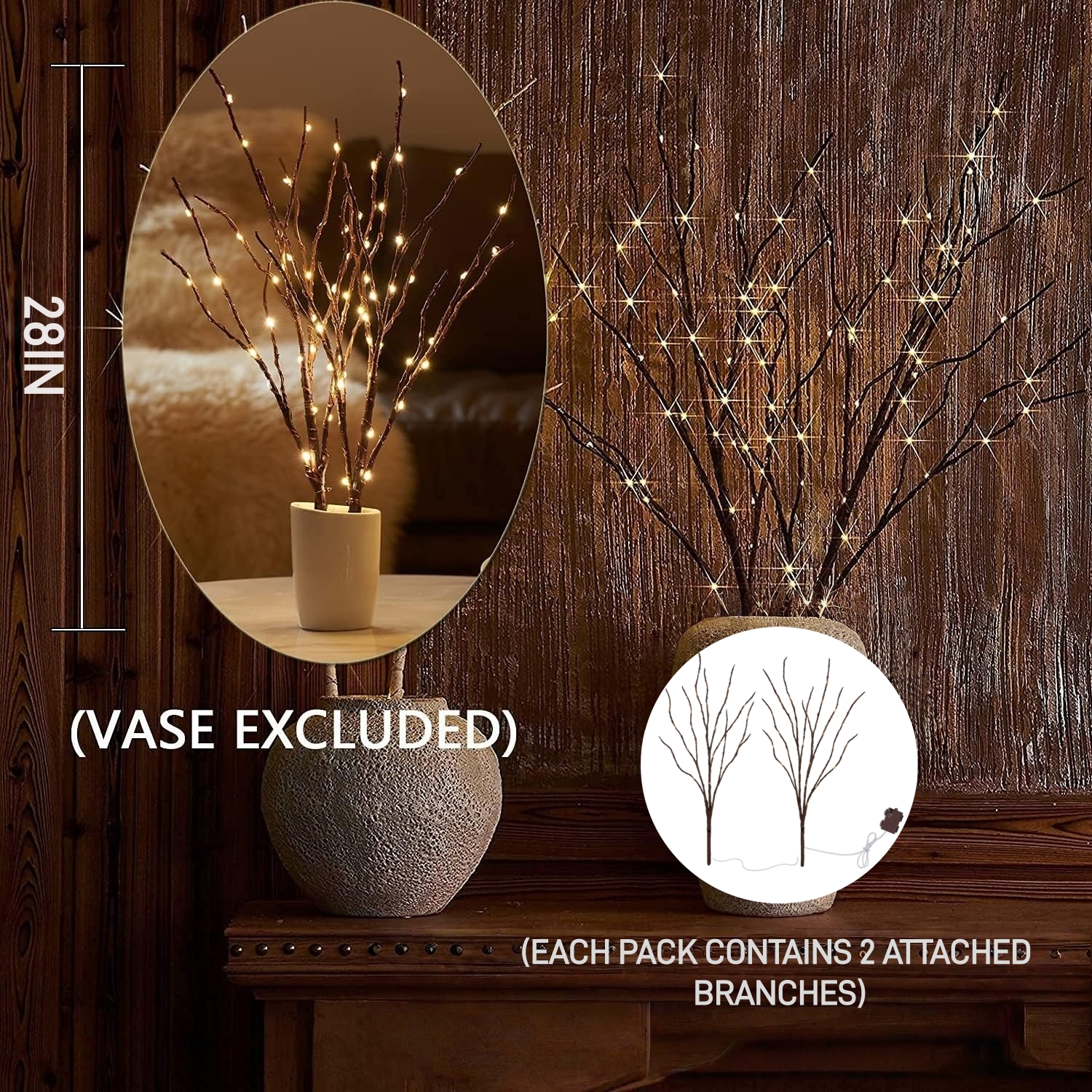 28'' Lighted Willow Branches with Timer 100 LED Fairy Lights