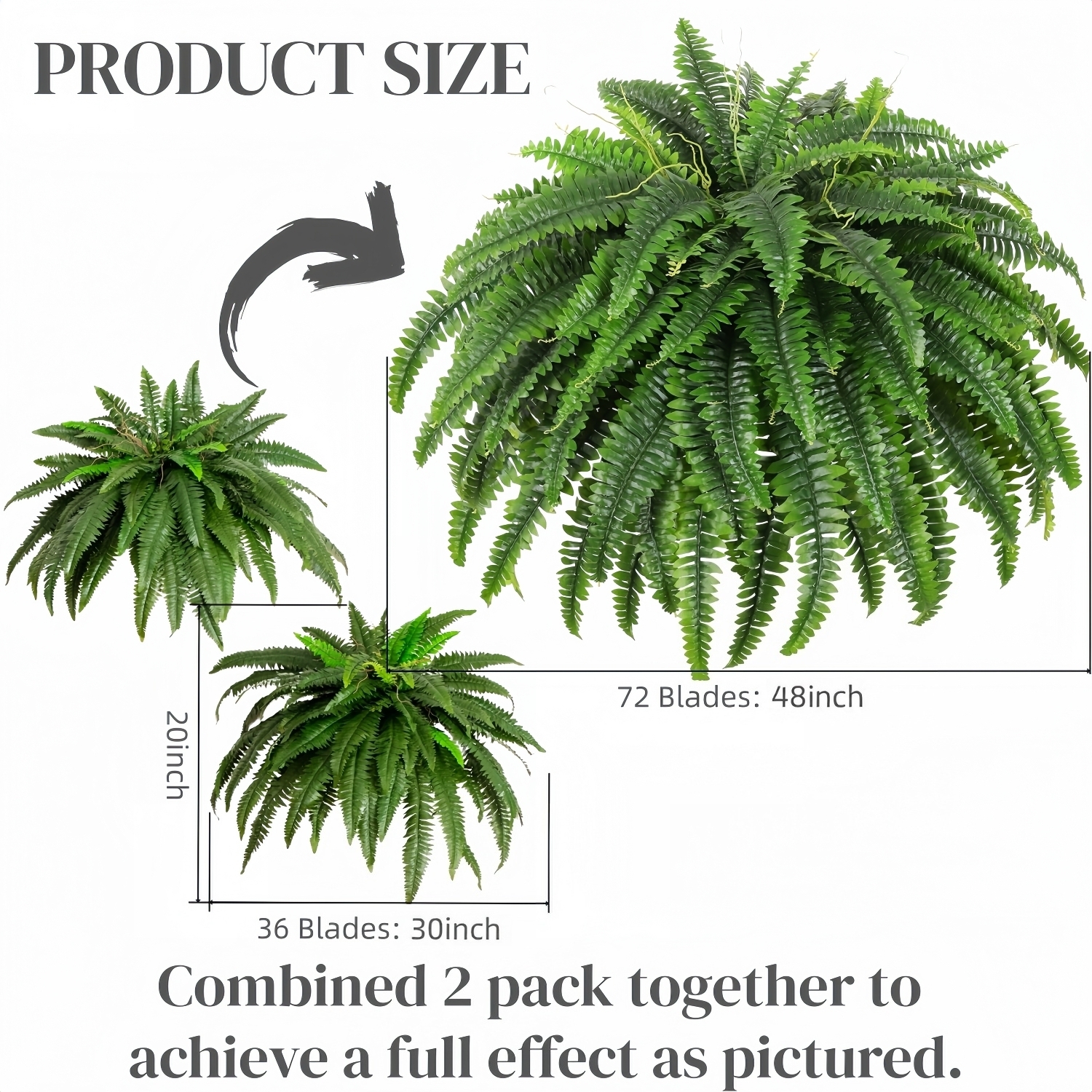UV Resistant Lifelike Artificial Boston Ferns Plants – Lush Faux Ferns for Indoor & Outdoor Decor (1–2 Pack)