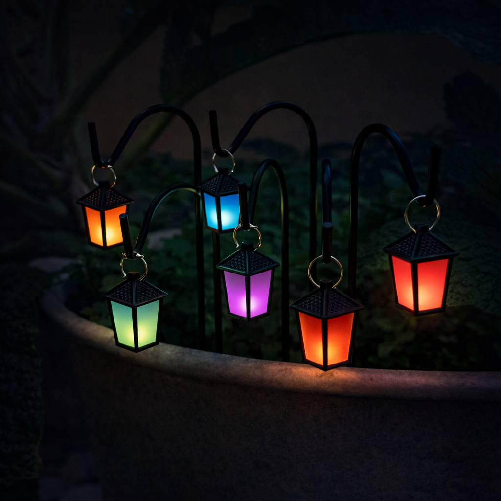 Set of 7 Colorful Mini Lantern Stakes