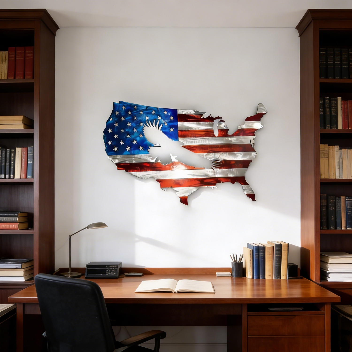 Large Vintage Bald Eagle & American Flag Metal Wall Art
