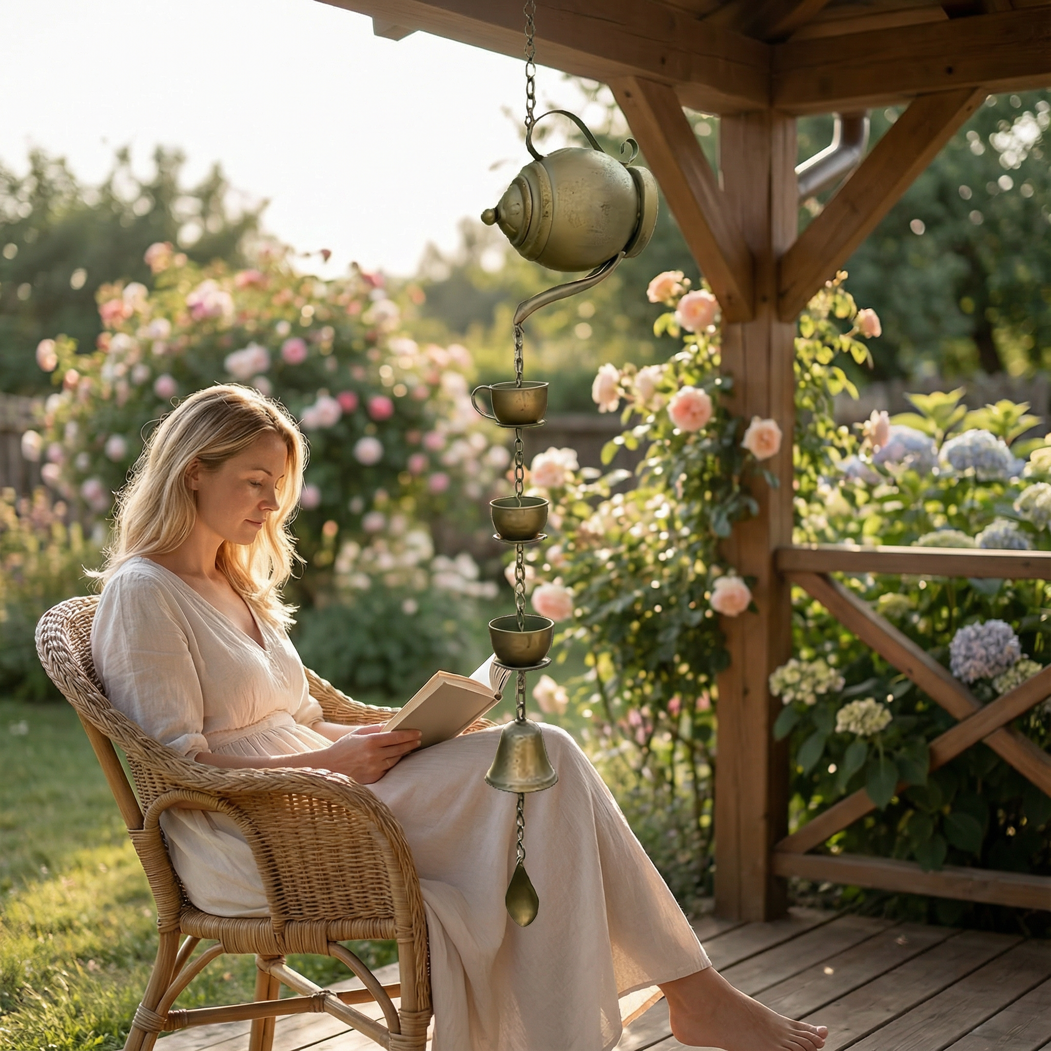 Vintage Teapot Rain Chain Wind Chime for Garden & Patio