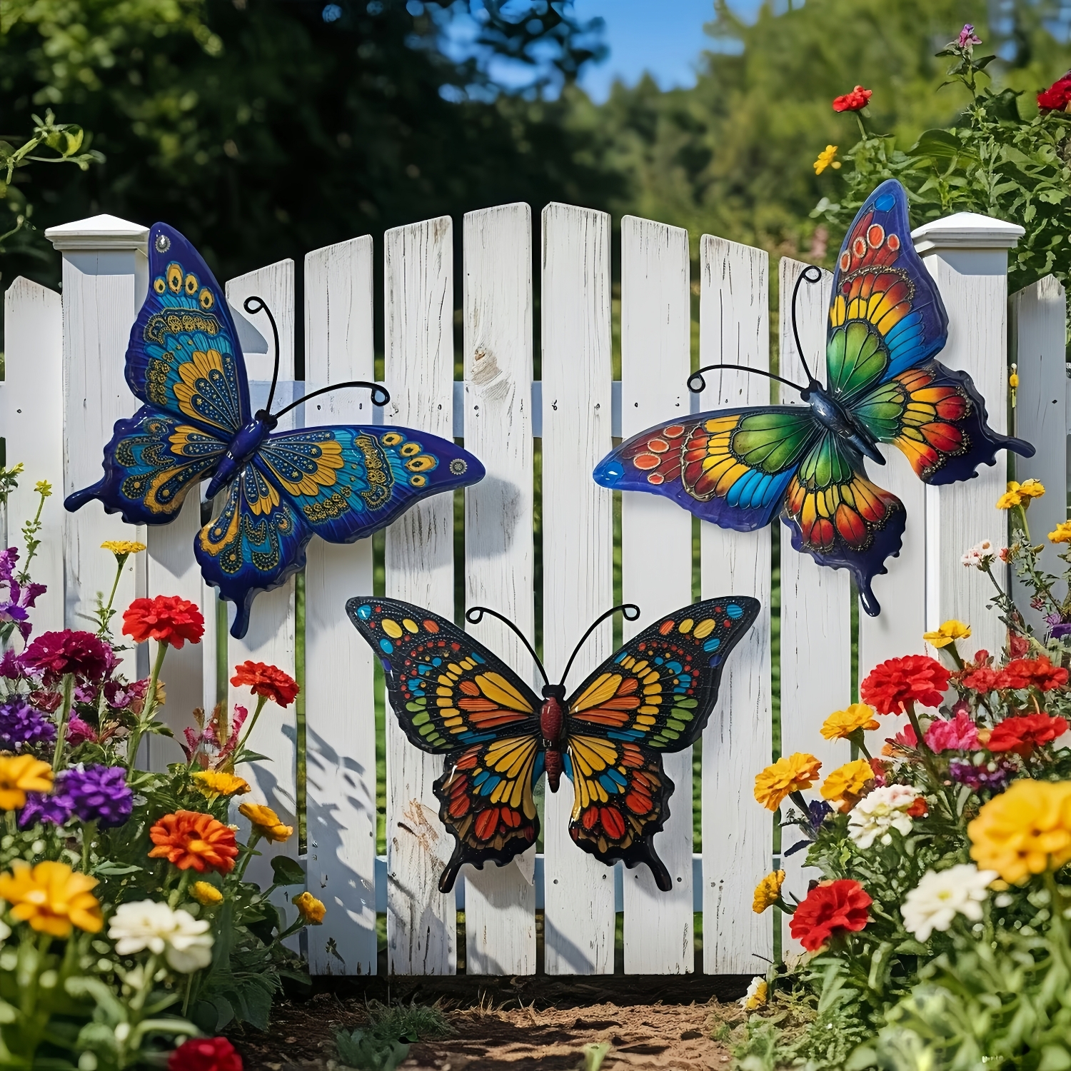 Set of 3 Colorful Metal Butterfly Wall Decor