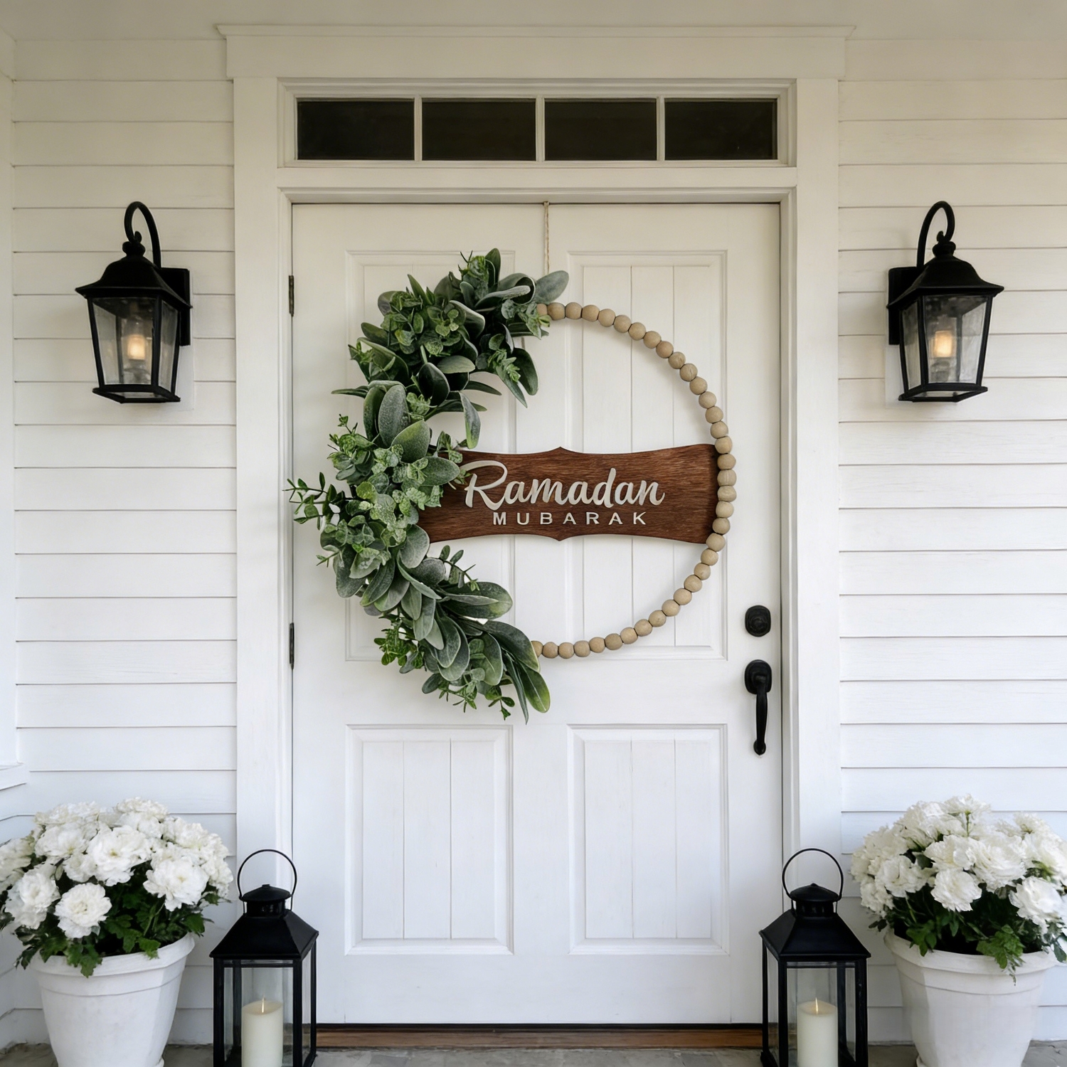 Ramadan Mubarak Wreath for Front Door – Greenery Decor for Ramadan & Eid